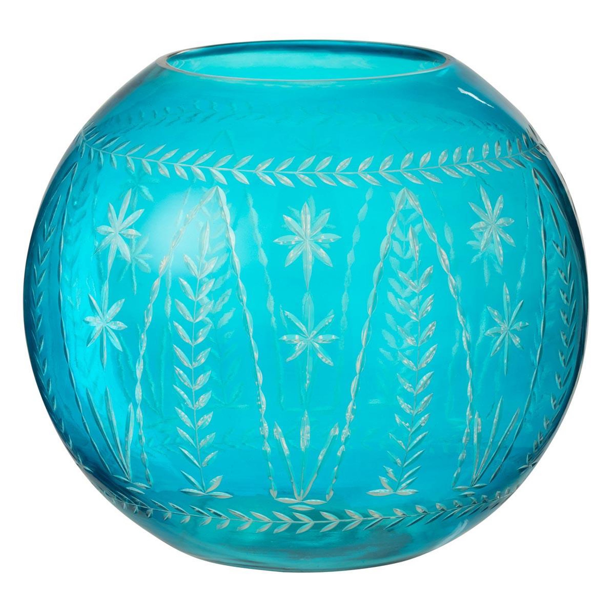 J-LINE Vase rond en verre  tarifa  27cm bleu azur