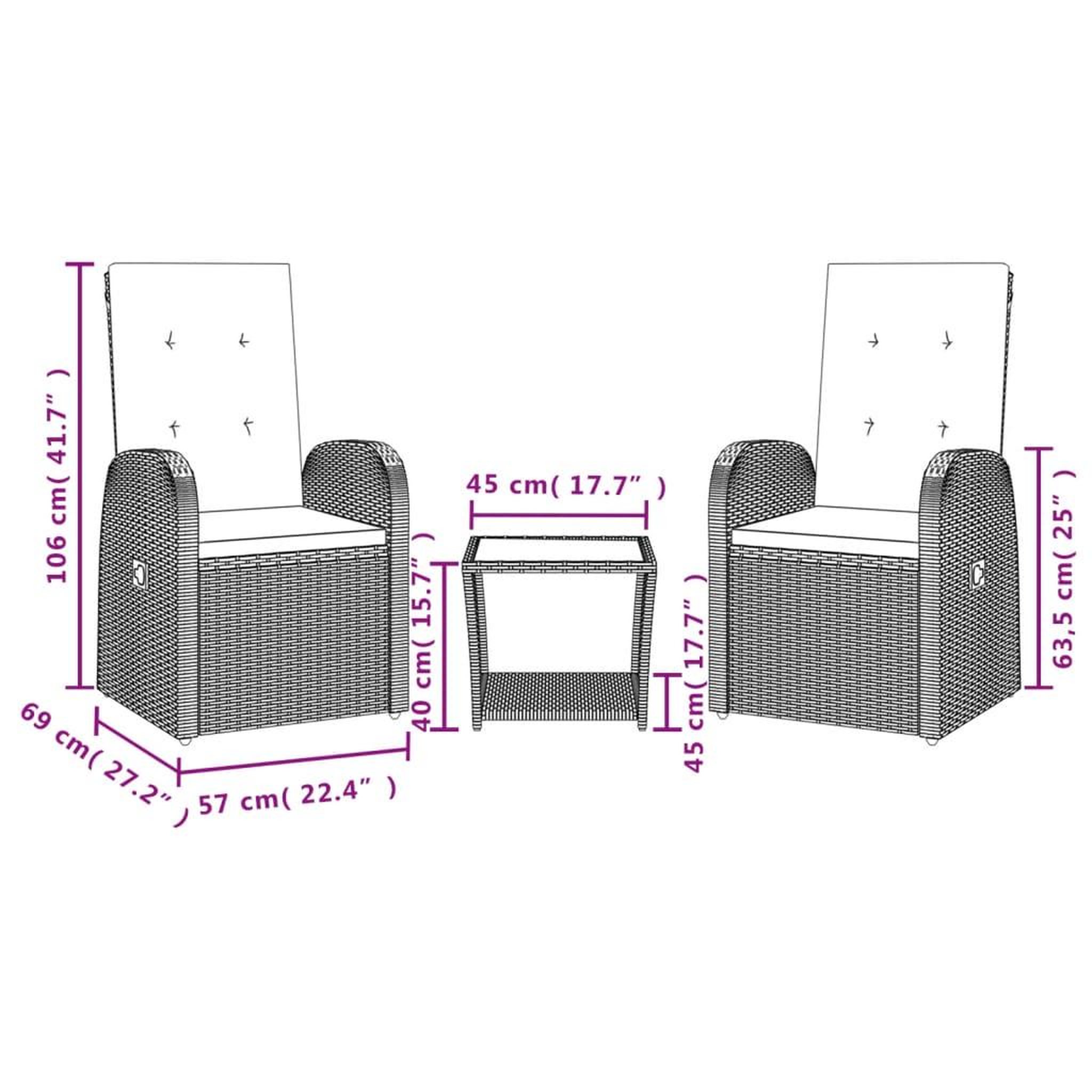 Voir la diapositive 6 : VIDAXL Ensemble a manger de jardin 3 pcs coussins gris resine tressee