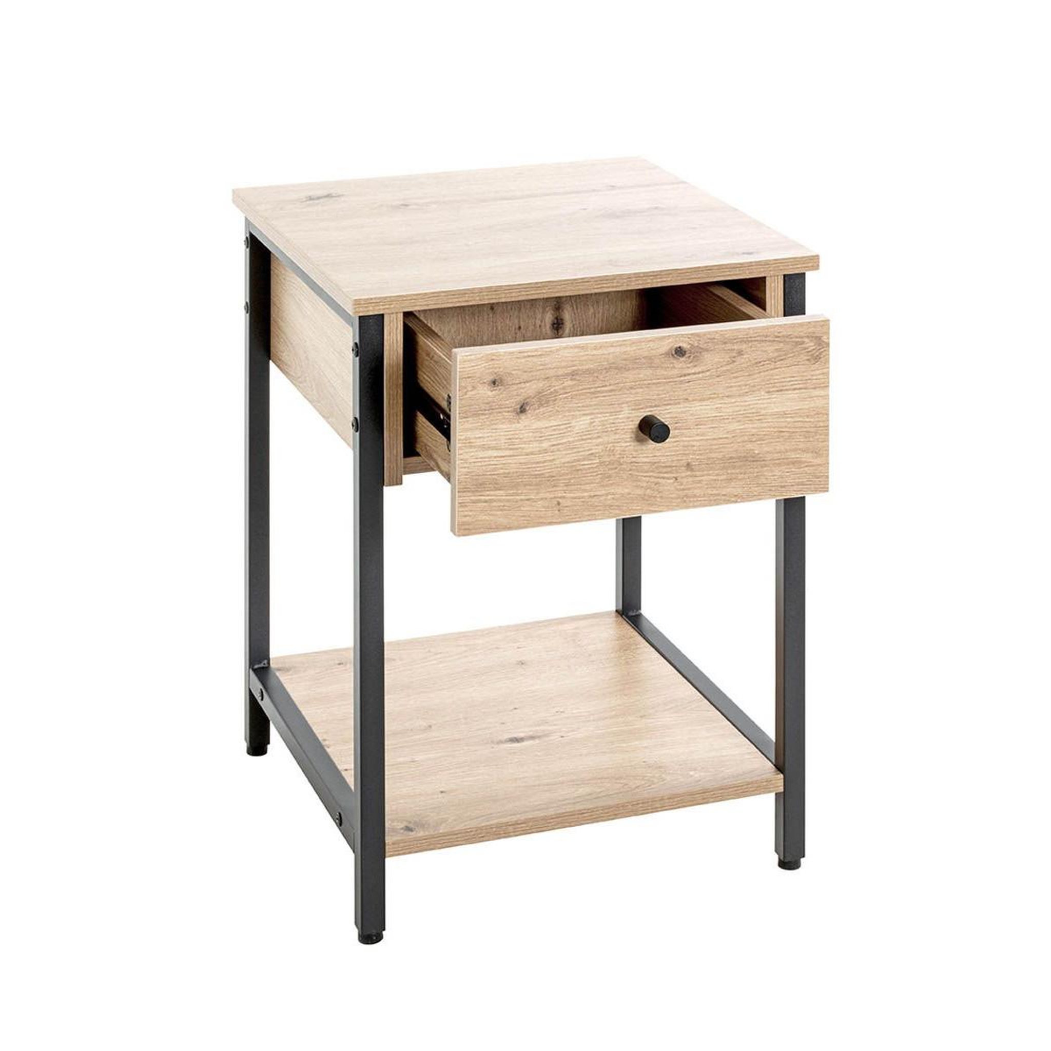 Voir la diapositive 3 : Paris Prix Table d'Appoint 1 Tiroir  Miranda  55cm Chêne & Noir