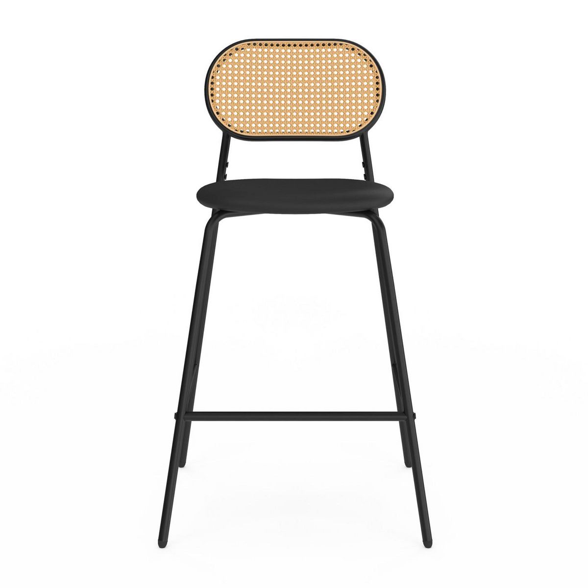 ID MARKET Lot de 2 tabourets de bar vintage CLOTILDE en métal noir et dossier cannage