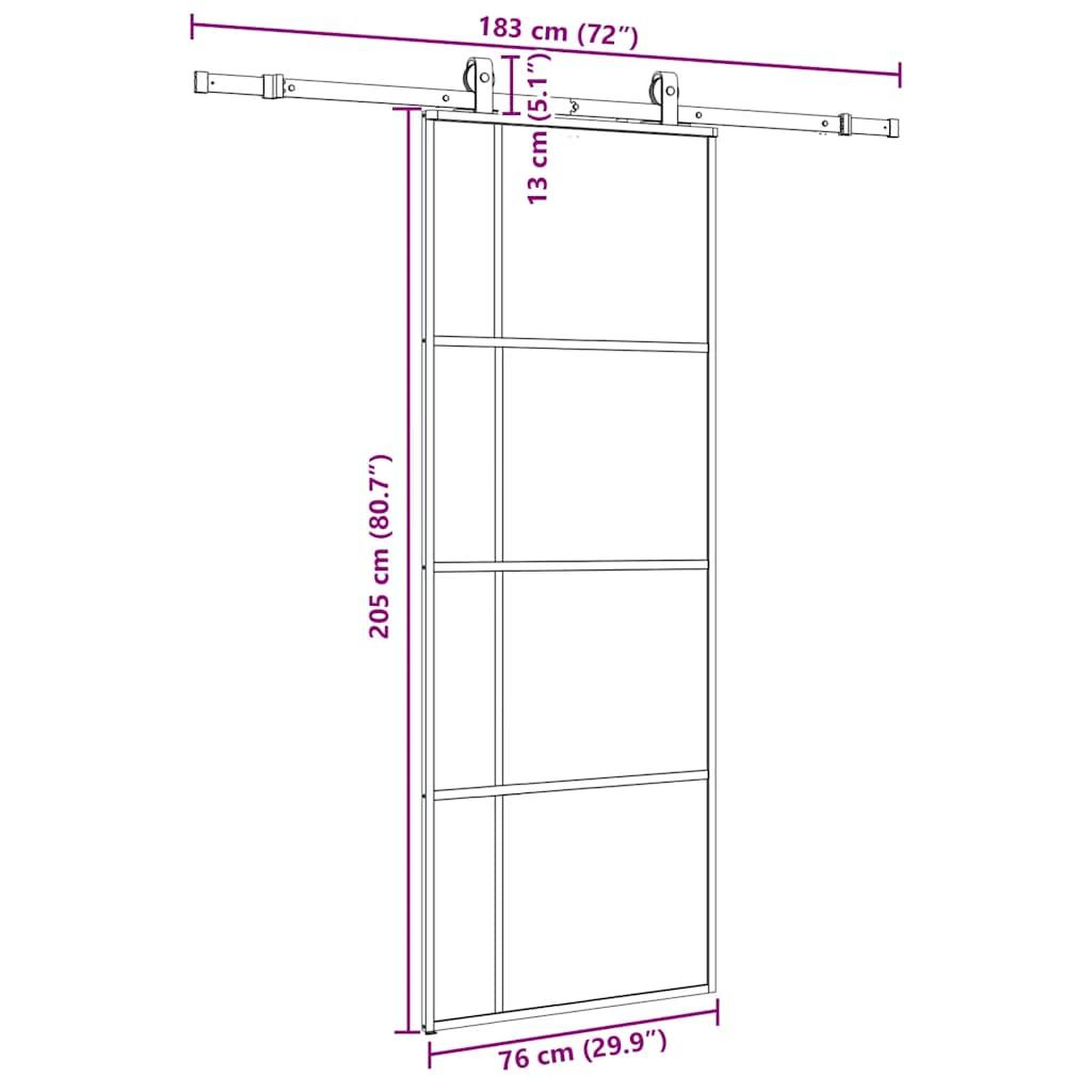 Voir la diapositive 6 : VIDAXL Porte coulissante kit de quincaillerie noir 76x205 cm verre ESG