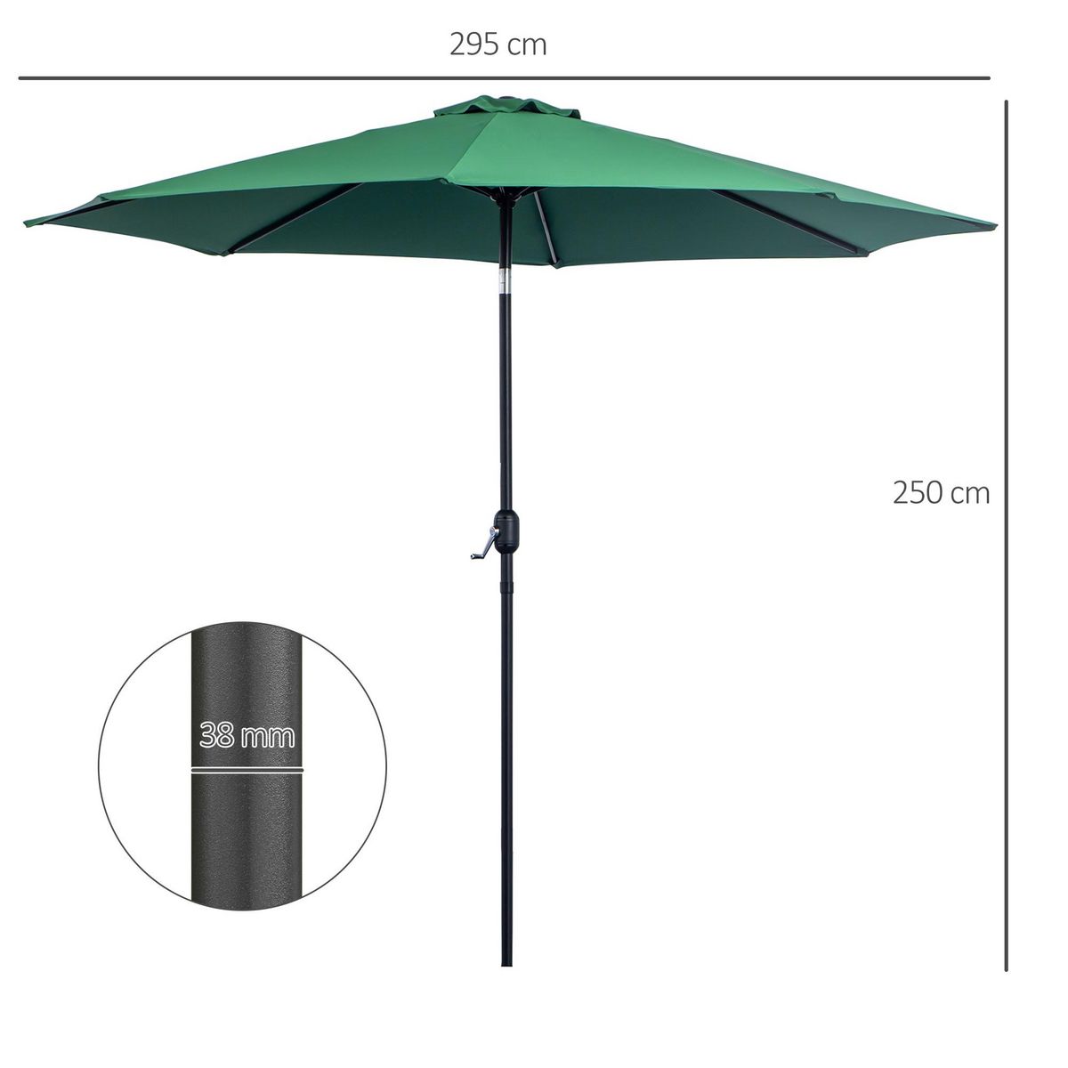 OUTSUNNY Parasol en métal rond polyester 180g/m² manivelle inclinable Ø 3 x 2,45 m vert