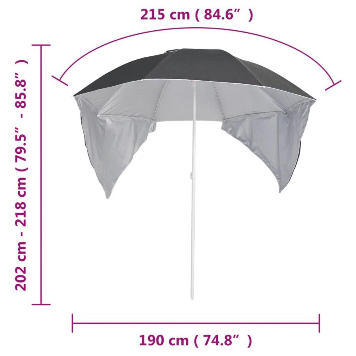 VIDAXL Parasol de plage avec parois laterales anthracite 215 cm