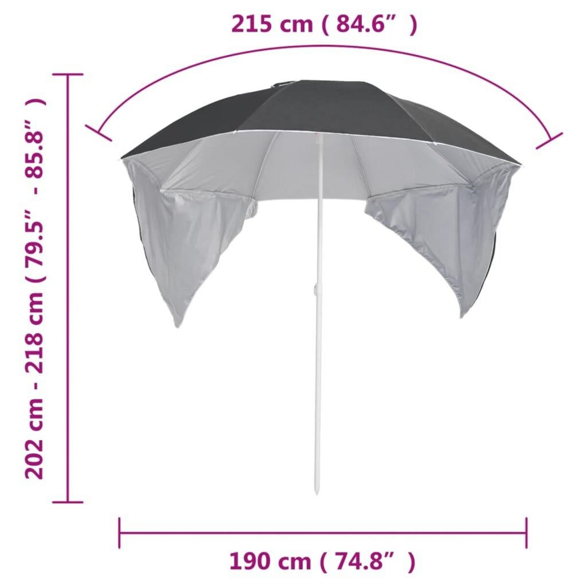 VIDAXL Parasol de plage avec parois laterales anthracite 215 cm