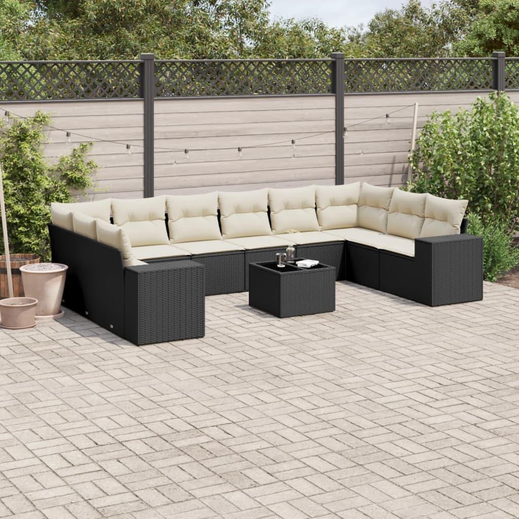 VIDAXL Salon de jardin 11 pcs avec coussins noir resine tressee