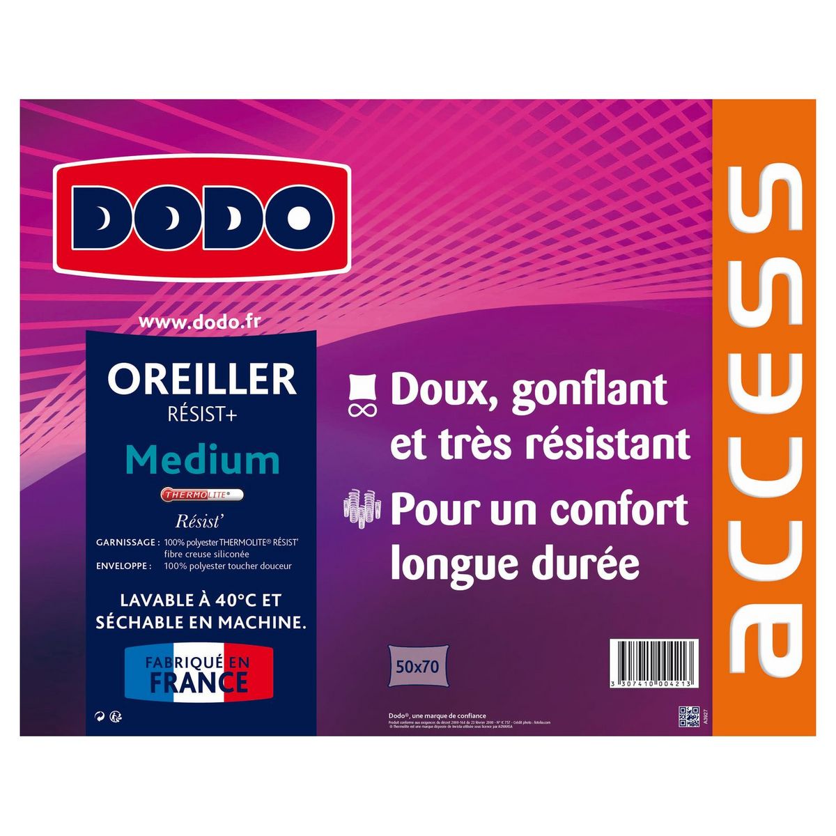 DODO Oreiller médium en microfibre ACCESS THERMOLITE RESIST