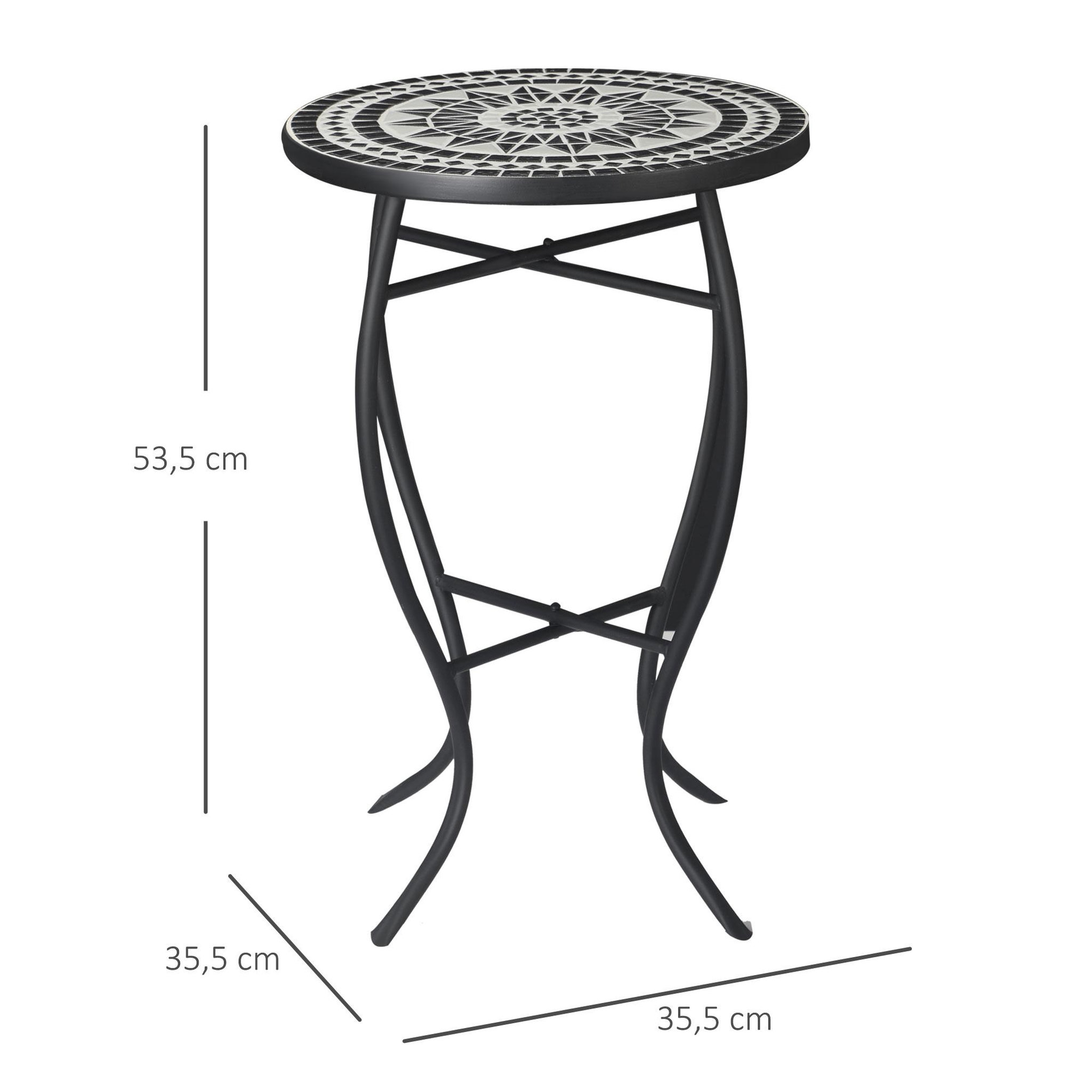 Voir la diapositive 3 : OUTSUNNY Table ronde style fer forgé bistro plateau mosaïque céramique métal époxy anticorrosion noir blanc