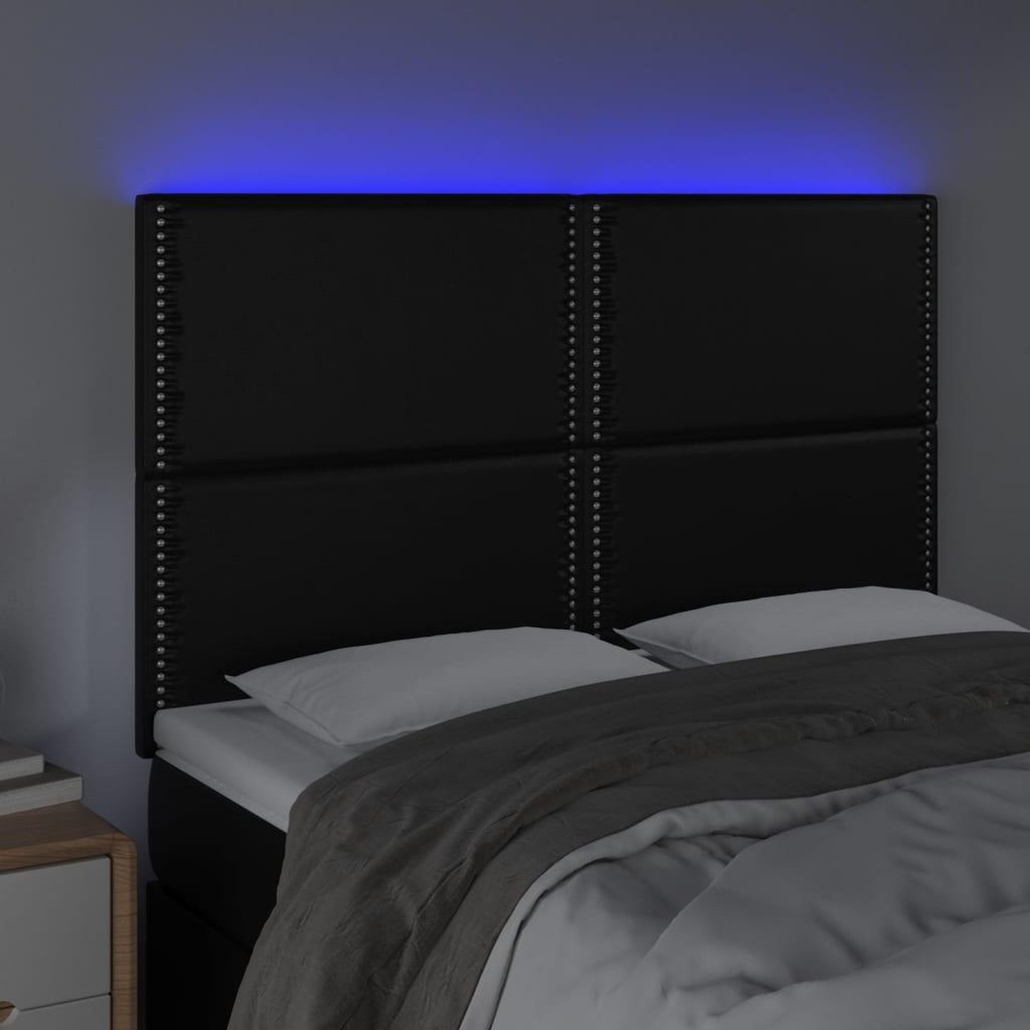 Voir la diapositive 3 : VIDAXL Tete de lit a LED Noir 144x5x118/128 cm Similicuir