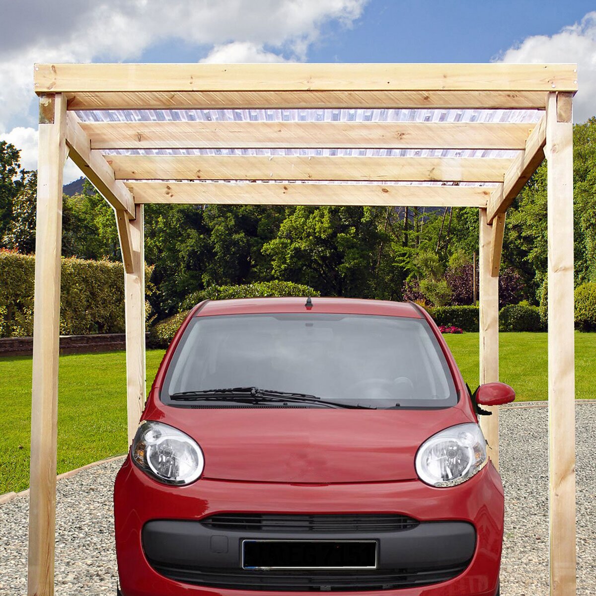 Carport bois  traité autoclave - Toit plat - 4 m² - Pour moto ou voiture sans permis