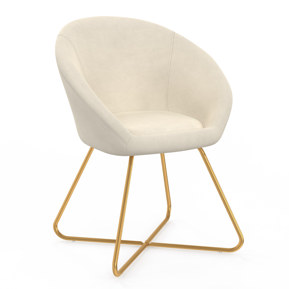 ID MARKET Fauteuil forme oeuf ANGELINA beige en velours pieds croisés dorés