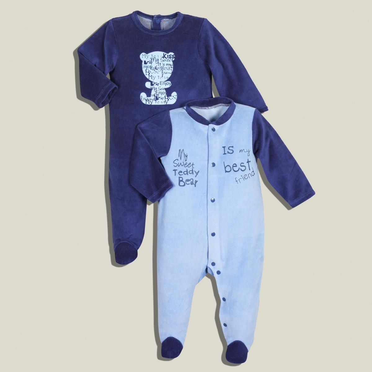 IN EXTENSO Lot de 2 pyjama en velours bébé