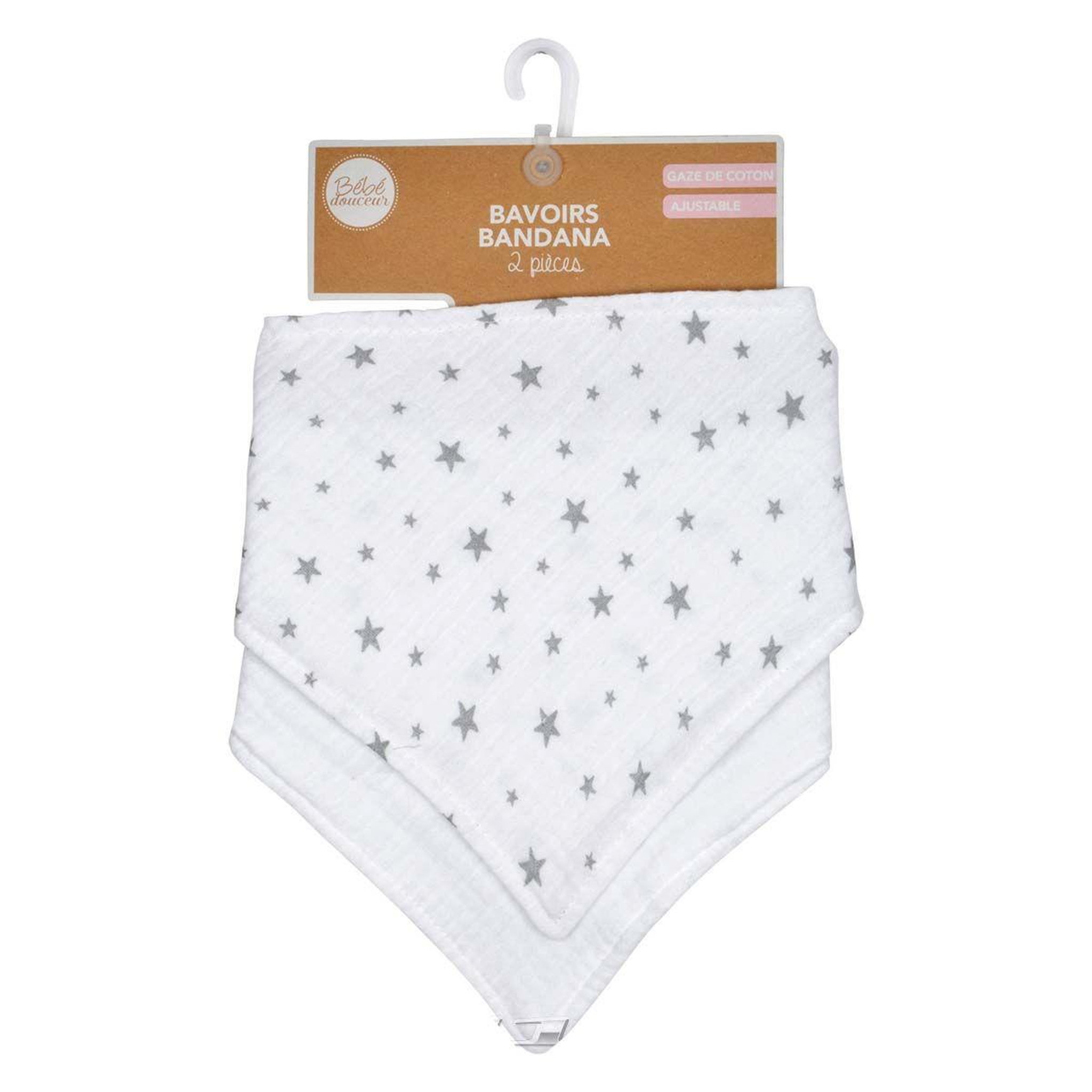 Voir la diapositive 3 : BEBE DOUCEUR Lot de 2 bavoirs bébé  bandana  41cm blanc