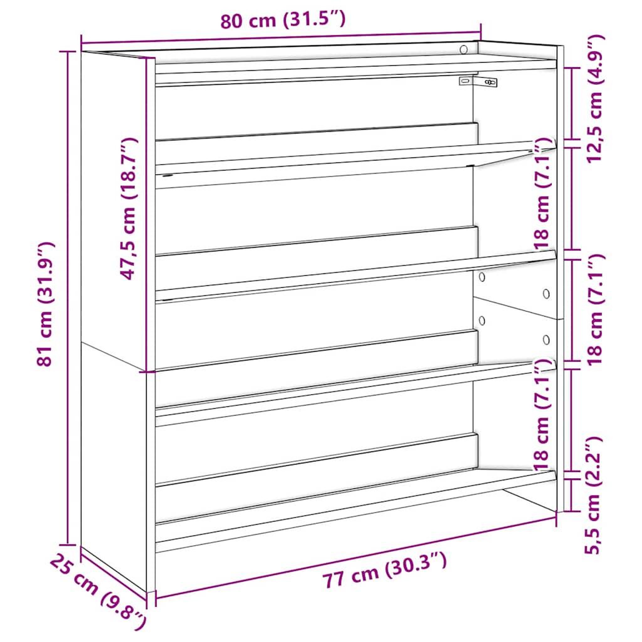 Voir la diapositive 6 : VIDAXL Etagere a chaussures sonoma gris 80x25x81 cm bois d'ingenierie