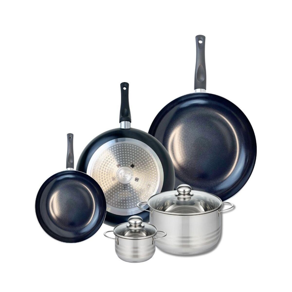 ELO Ensemble de 3 Poêles de cuisson 20, 28 et 32 cm et 2 faitouts 12 et 20 cm Elo Prima Brillant