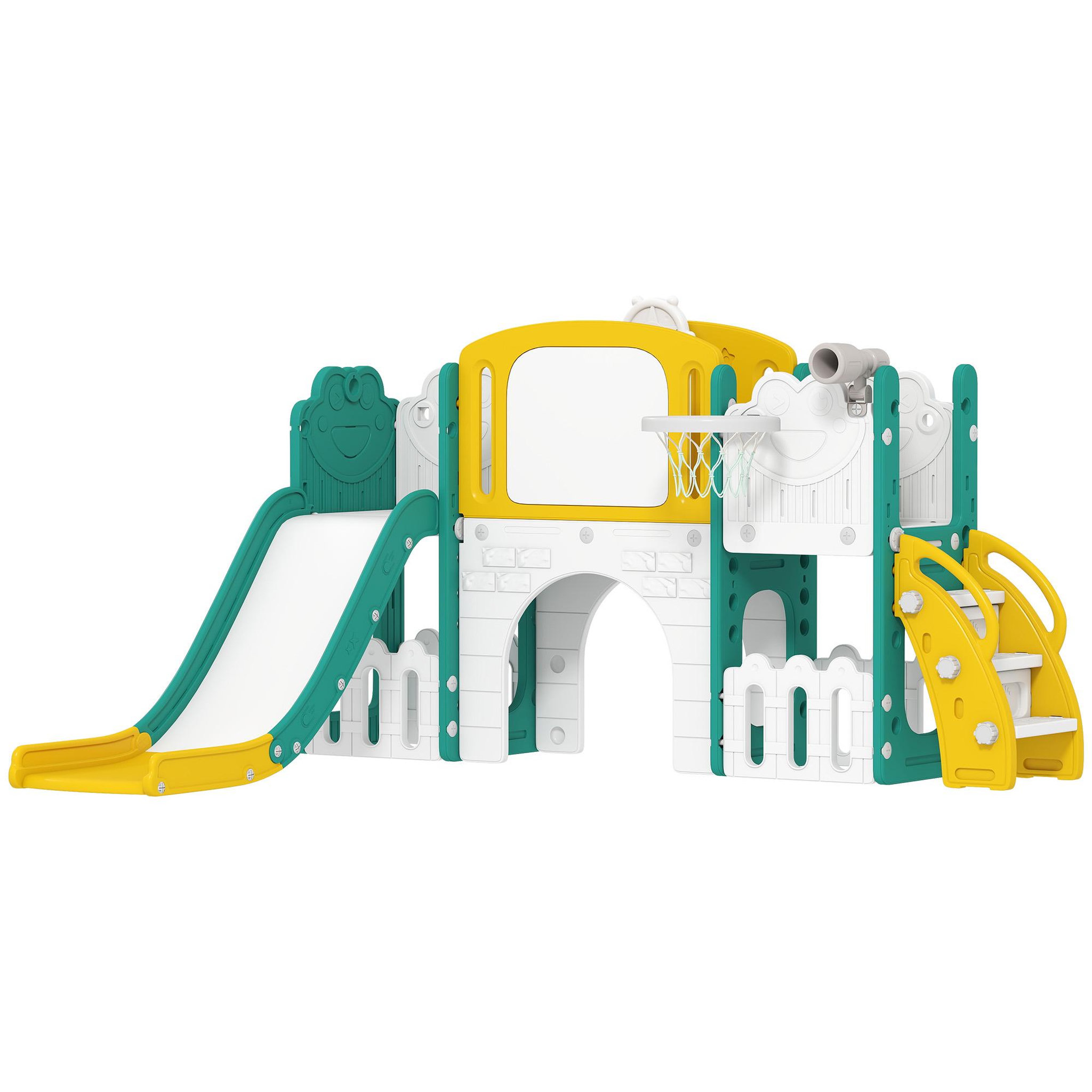 HOMCOM Portique aire de jeu enfant 7 en 1 HDPE blanc jaune vert
