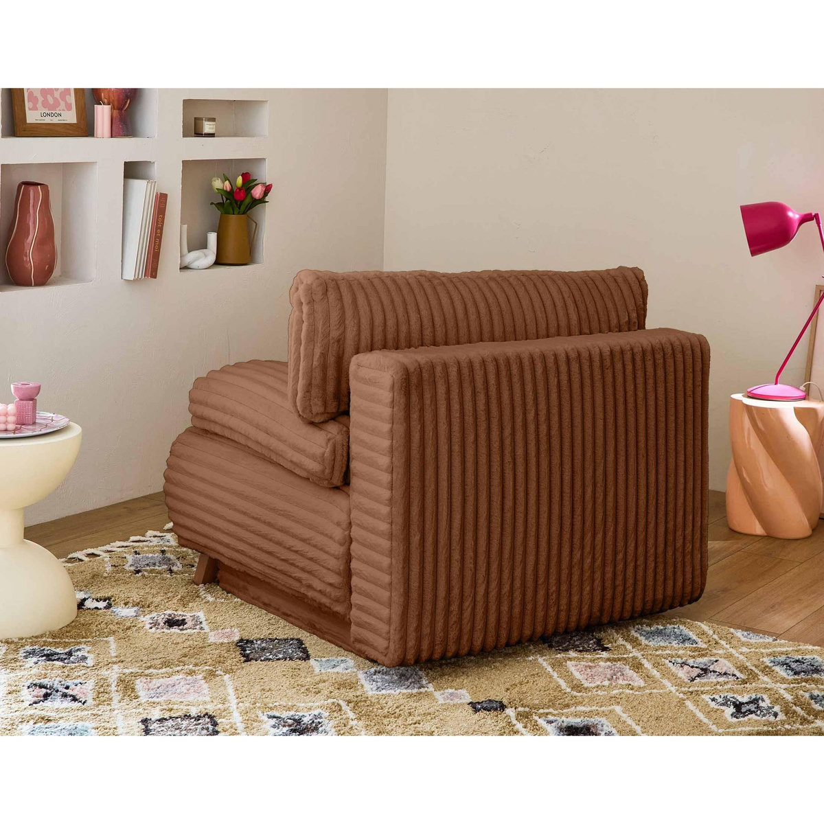 BEST MOBILIER Cristal - fauteuil - convertible avec coffre - en fausse fourrure côtelée