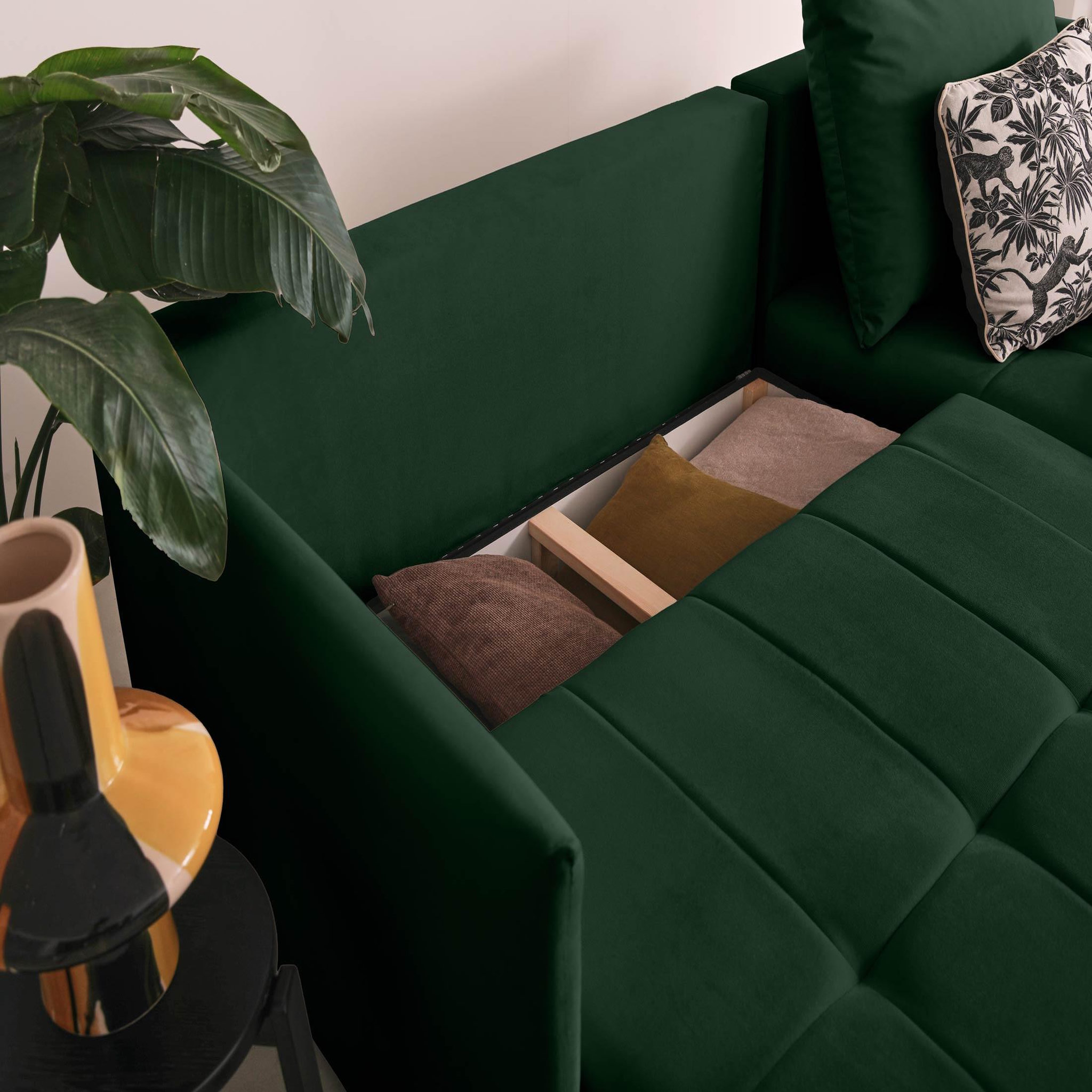 Voir la diapositive 4 : BEST MOBILIER Petra - canapé d'angle réversible - convertible avec coffre - 4 places - en velours