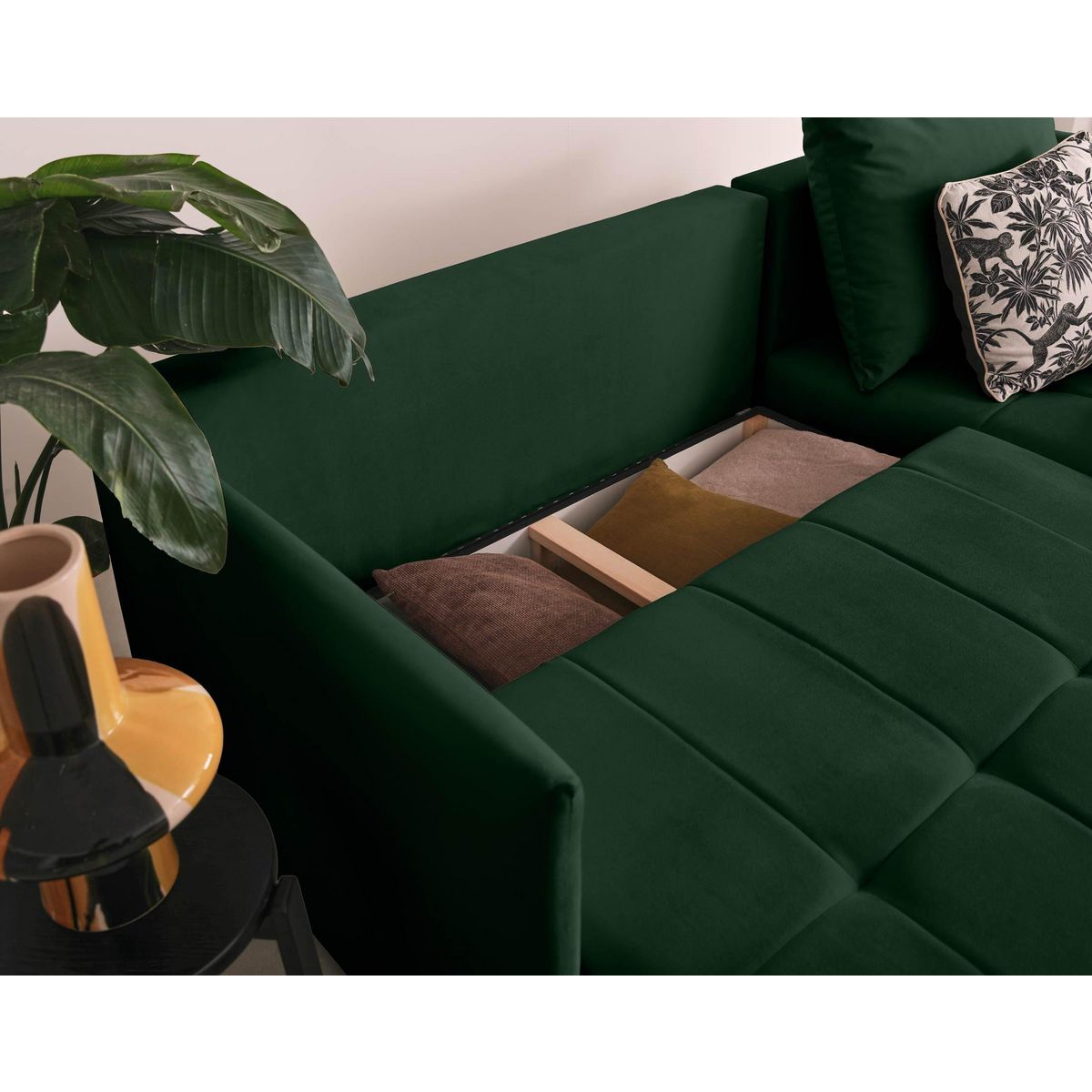 BEST MOBILIER Petra - canapé d'angle réversible - convertible avec coffre - 4 places - en velours