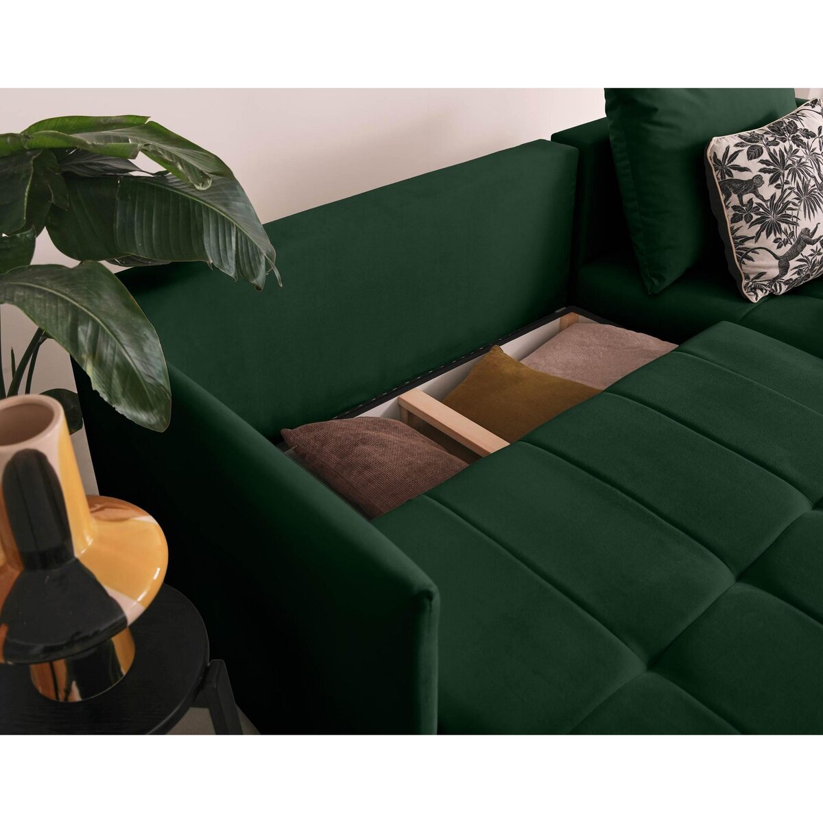 BEST MOBILIER Petra - canapé d'angle réversible - convertible avec coffre - 4 places - en velours