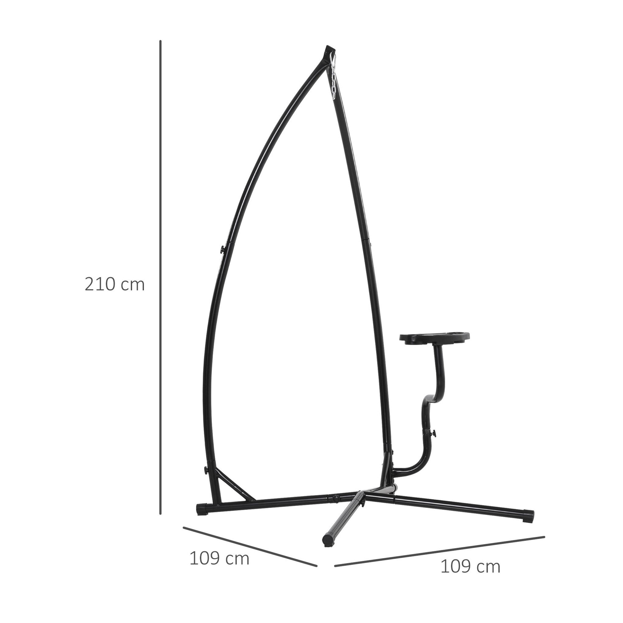 Voir la diapositive 3 : OUTSUNNY Support pour fauteuil suspendu - pied fauteuil suspendu - tablette réglable incluse - charge max. recommandée 120 Kg