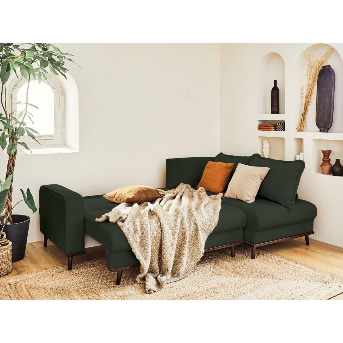 LISA DESIGN Albane - canapé d'angle droit - 4 places - convertible avec coffre - en velours côtelé