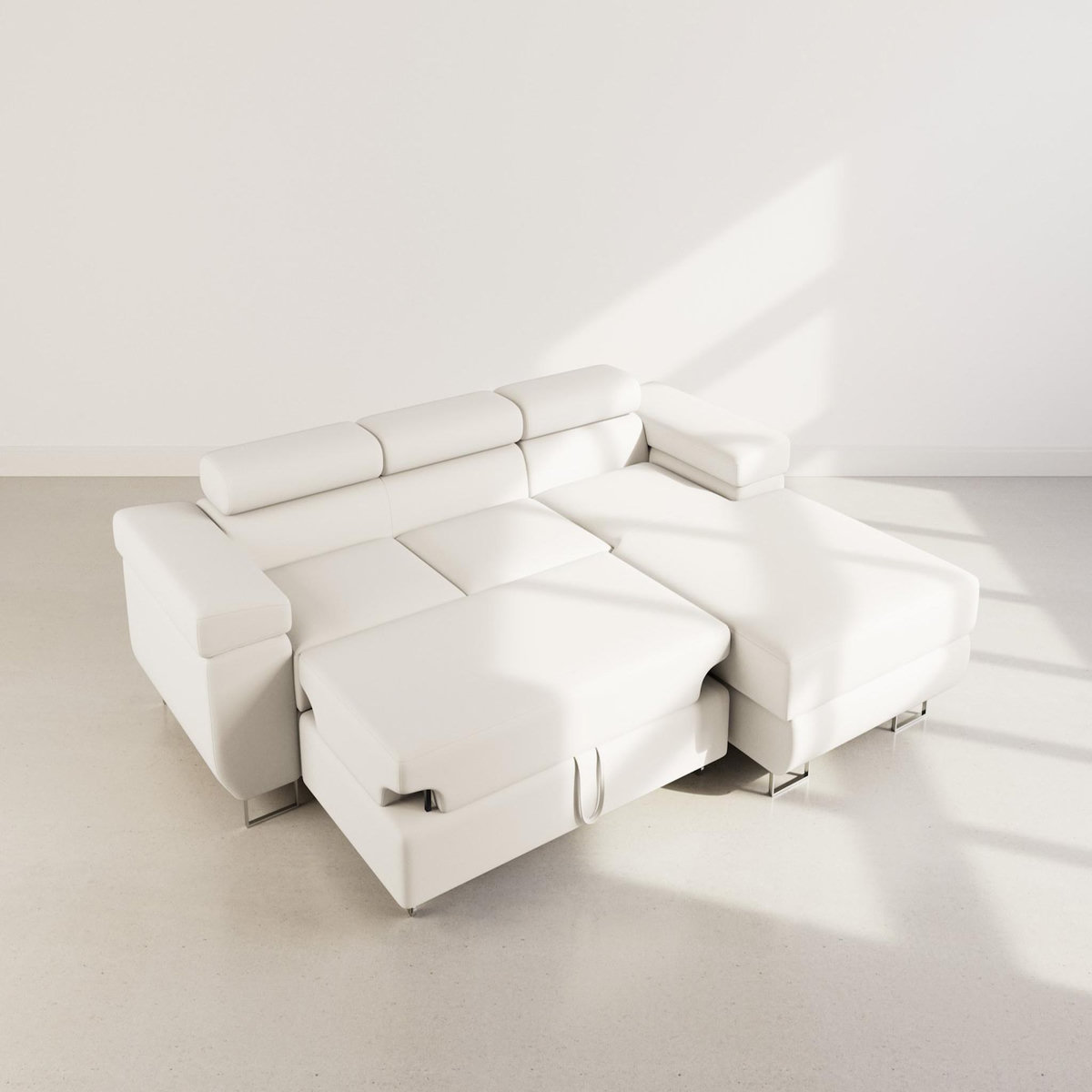 BEST MOBILIER Pablo - canapé d'angle droit - 6 places - convertible avec coffre et têtières réglables - en velours