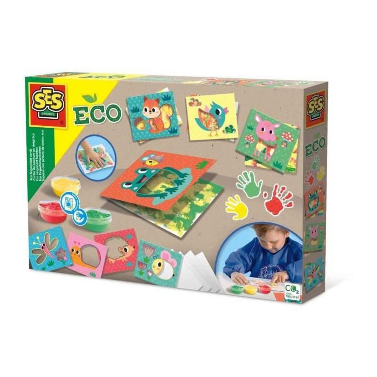 SES Creative Cartes de peinture au doigt Eco - SES CREATIVE - Exprime-toi avec la peinture au doigt et des feuilles de papier.