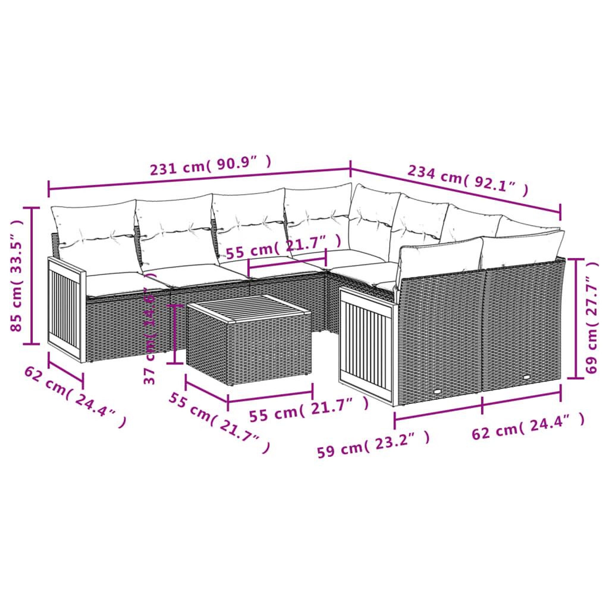 Voir la diapositive 4 : VIDAXL Salon de jardin avec coussins 9 pcs beige resine tressee