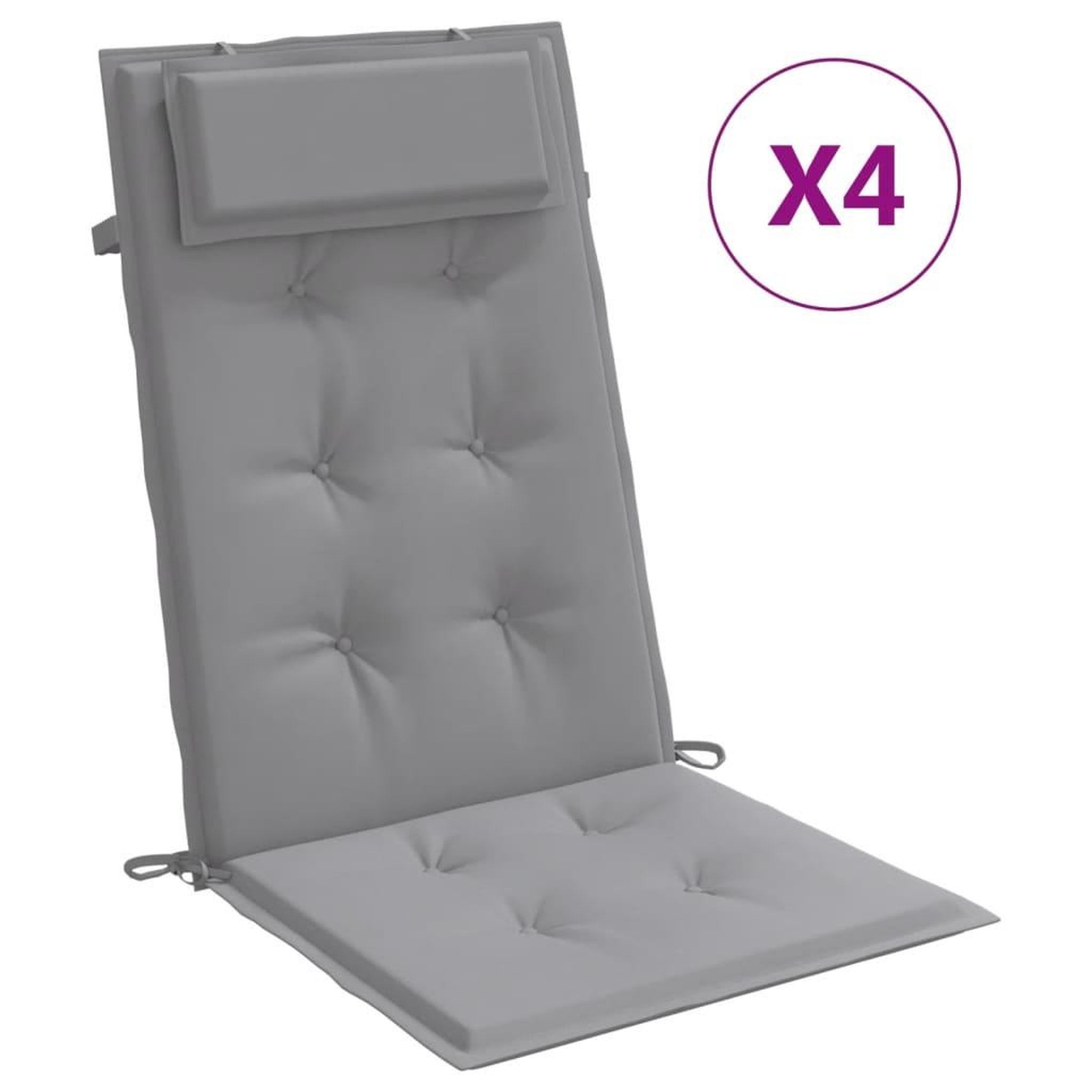 Voir la diapositive 2 : VIDAXL Coussins de chaise a dossier haut lot de 4 gris tissu oxford