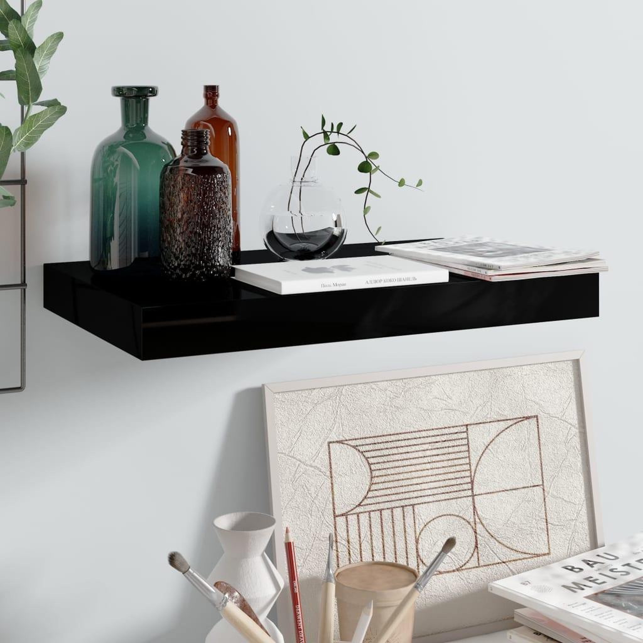 Voir la diapositive 1 : VIDAXL Etagere murale flottante Noir brillant 40x23x3,8 cm MDF