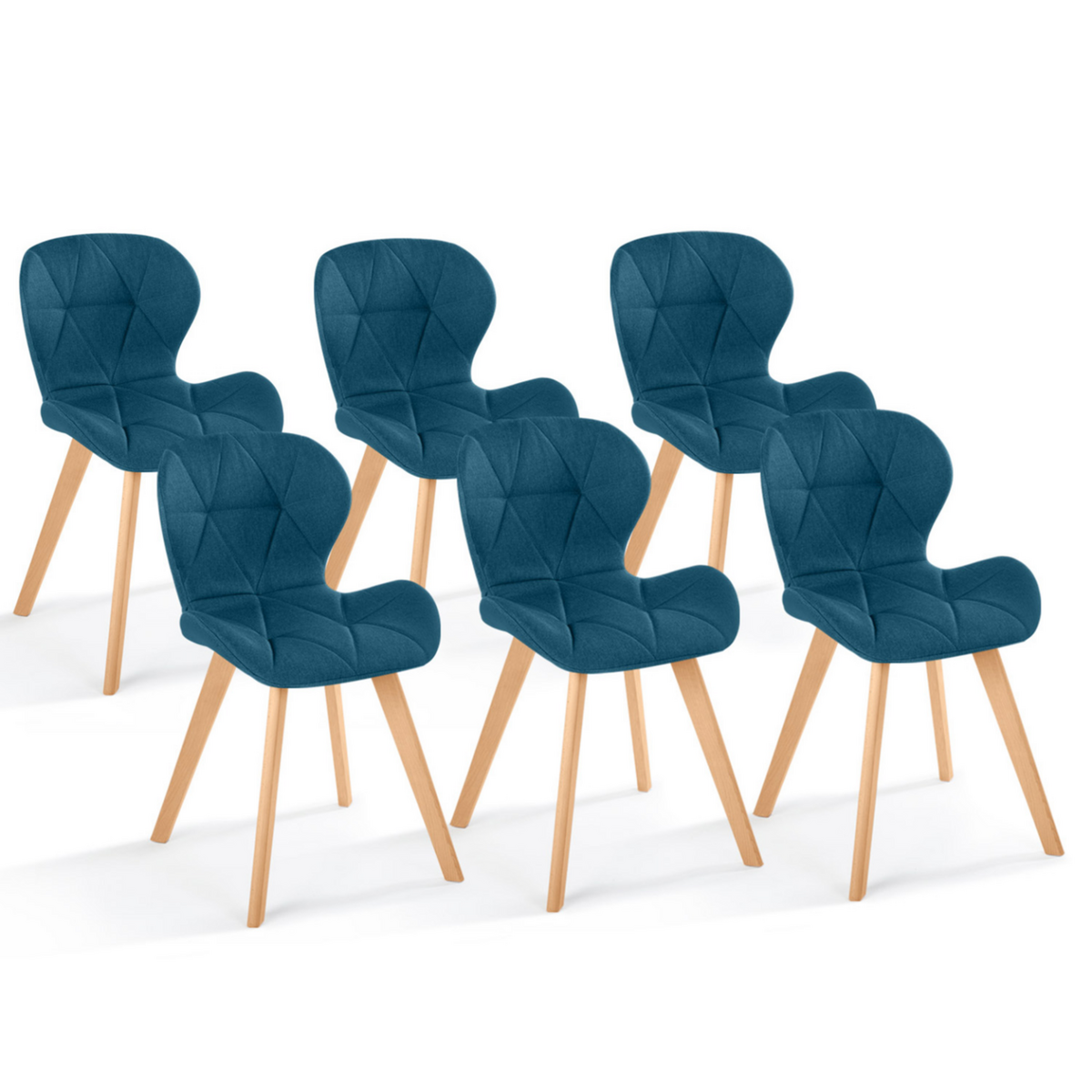 ID MARKET Lot de 6 chaises ROBINE en tissu bleu canard pour salle à manger