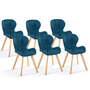 Voir la diapositive 1 : ID MARKET Lot de 6 chaises ROBINE en tissu bleu canard pour salle à manger