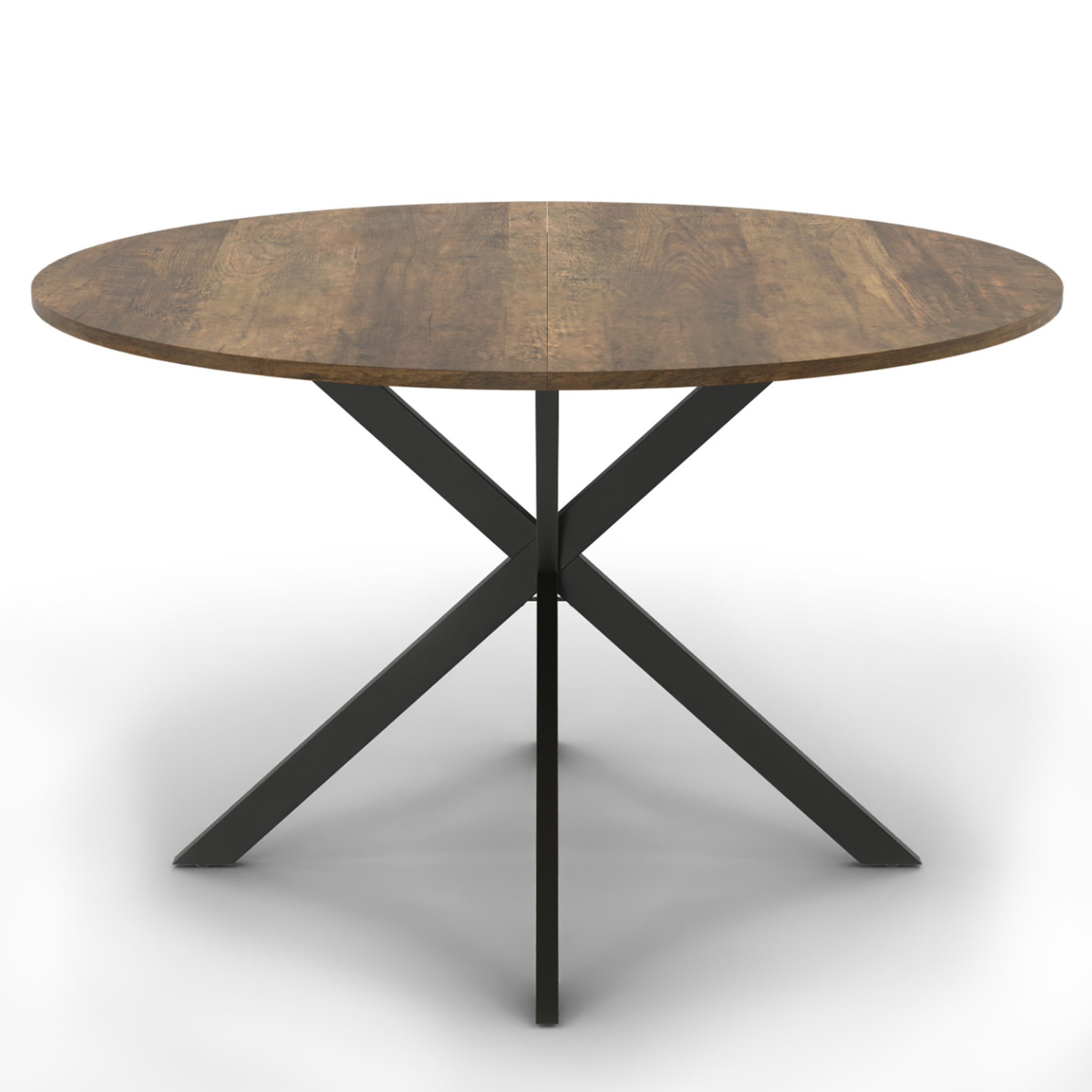 Voir la diapositive 3 : ID MARKET Table à manger ronde alix 6 personnes pied araignée noir et plateau bois foncé hawkins 110 cm