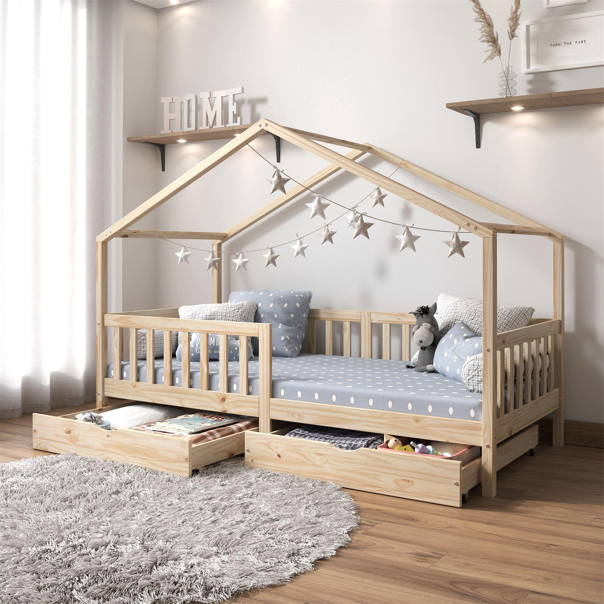 Voir la diapositive 2 : IDIMEX Lit cabane ELEA avec tiroirs, 90 x 200 cm en pin massif