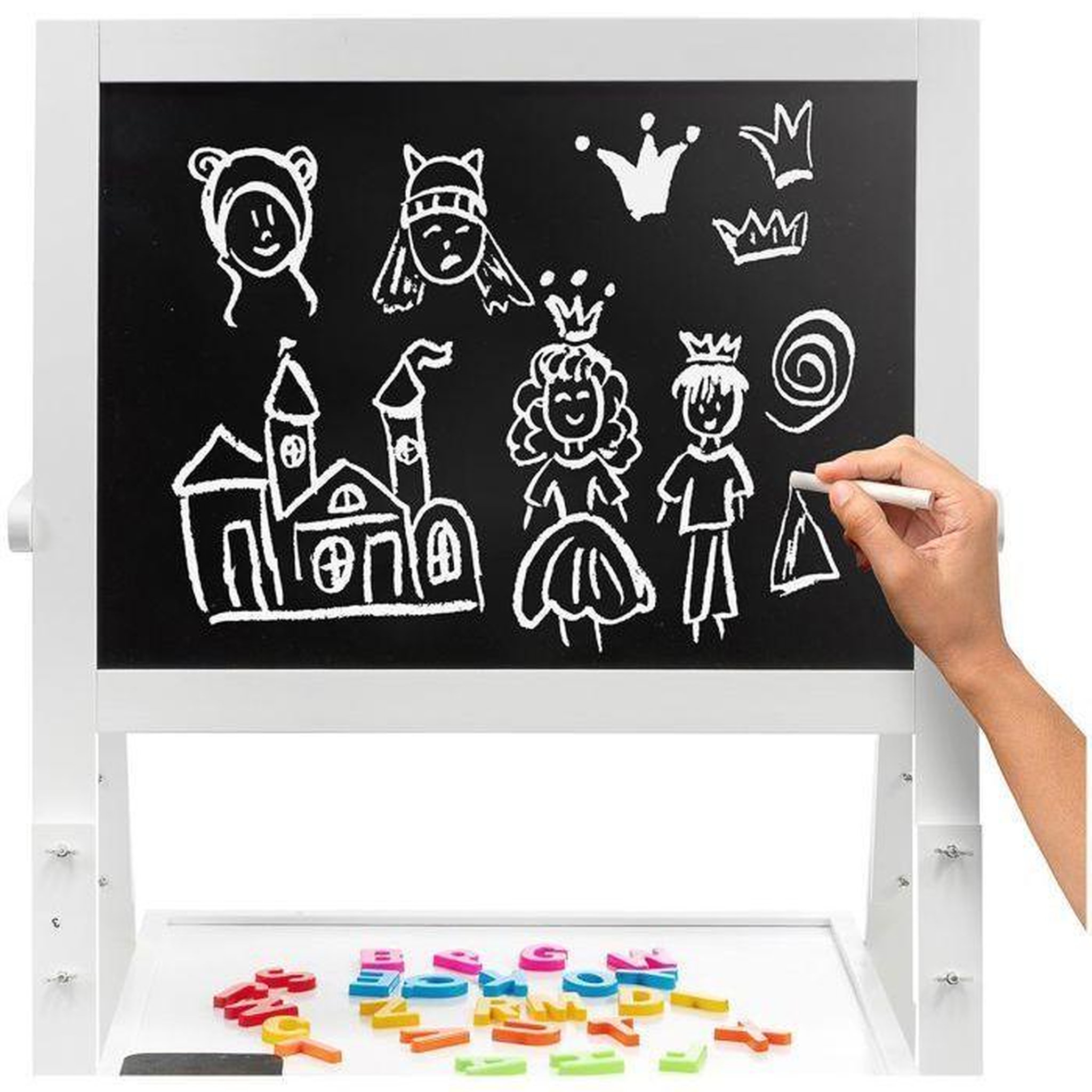 Voir la diapositive 5 : MAMABRUM Tableau Chevalet Enfant en Bois 2 Faces Magnétique et Ardoise à Craie avec Accessoires