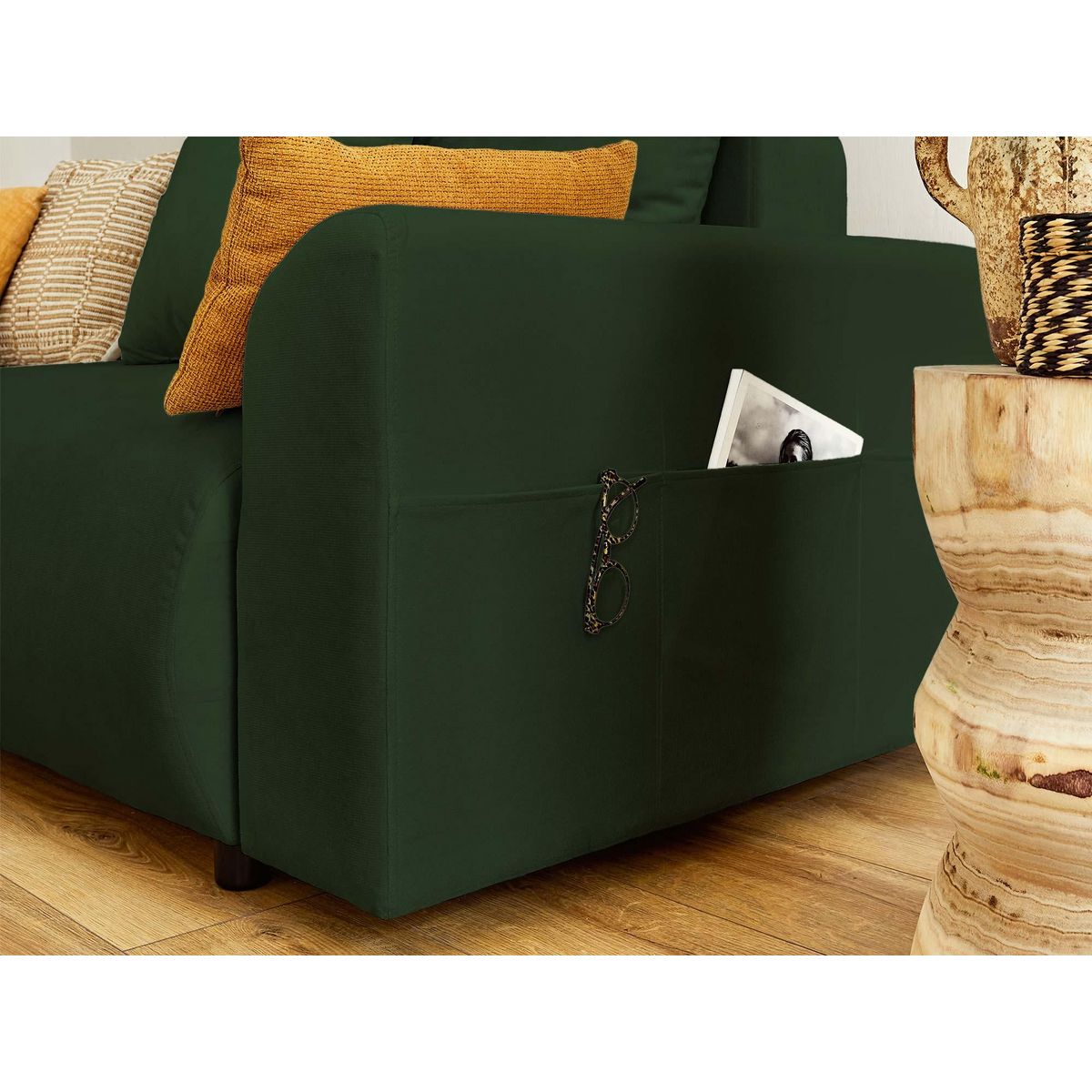 LISA DESIGN Camelia - canapé d'angle réversible - 4 places - convertible avec coffre et poches - en velours