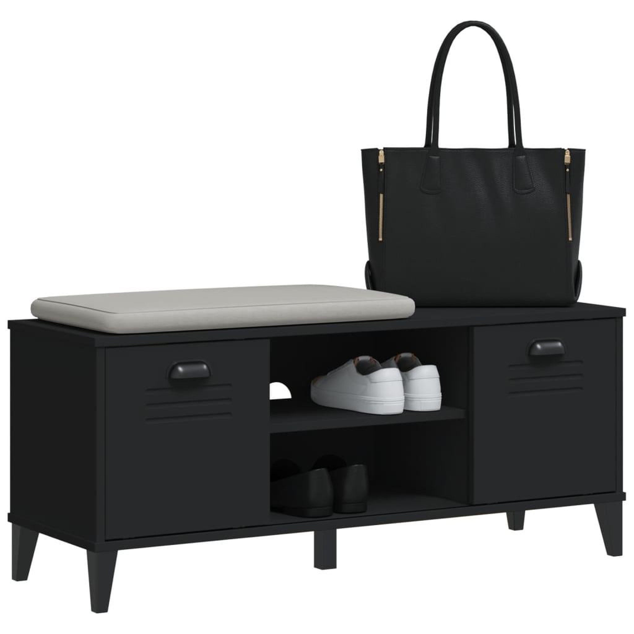 Voir la diapositive 4 : VIDAXL Banc a chaussures VIKEN noir 106x35x45 cm bois massif de pin