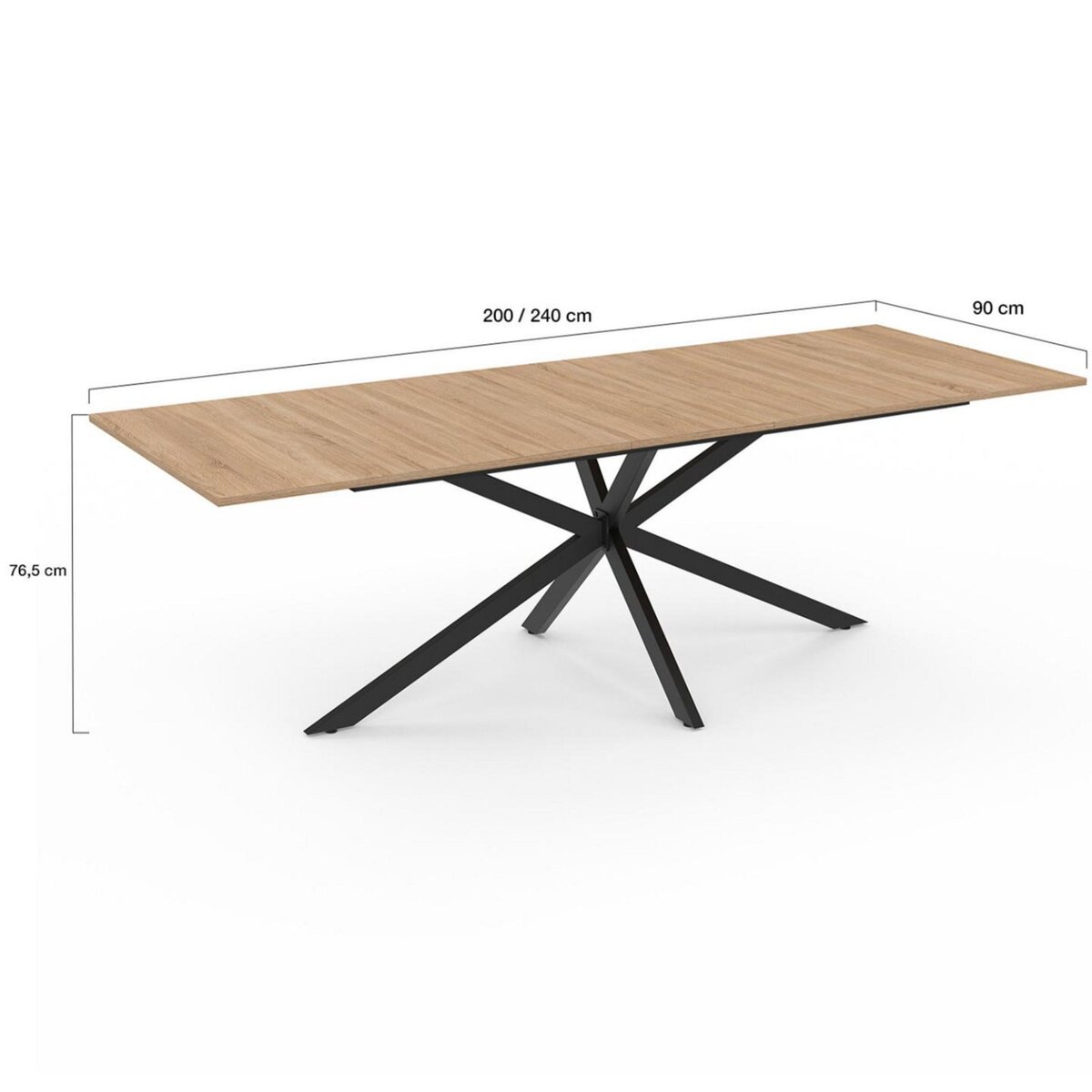ID MARKET Table à manger extensible rectangle ALIX 8-12 personnes pied araignée bois et noir 200-240 cm