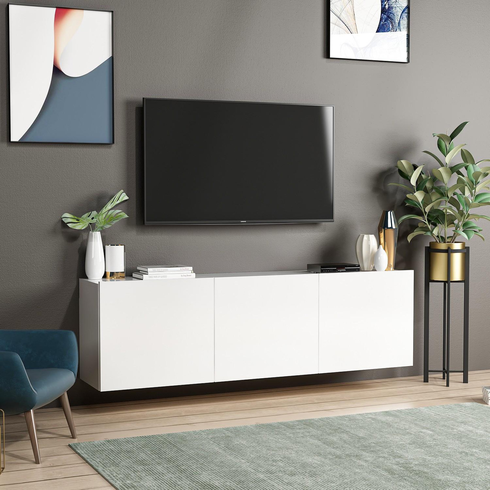 Voir la diapositive 4 : Habitat et Jardin Meuble tv en bois  white  - 150 x 31 x 44 cm - blanc