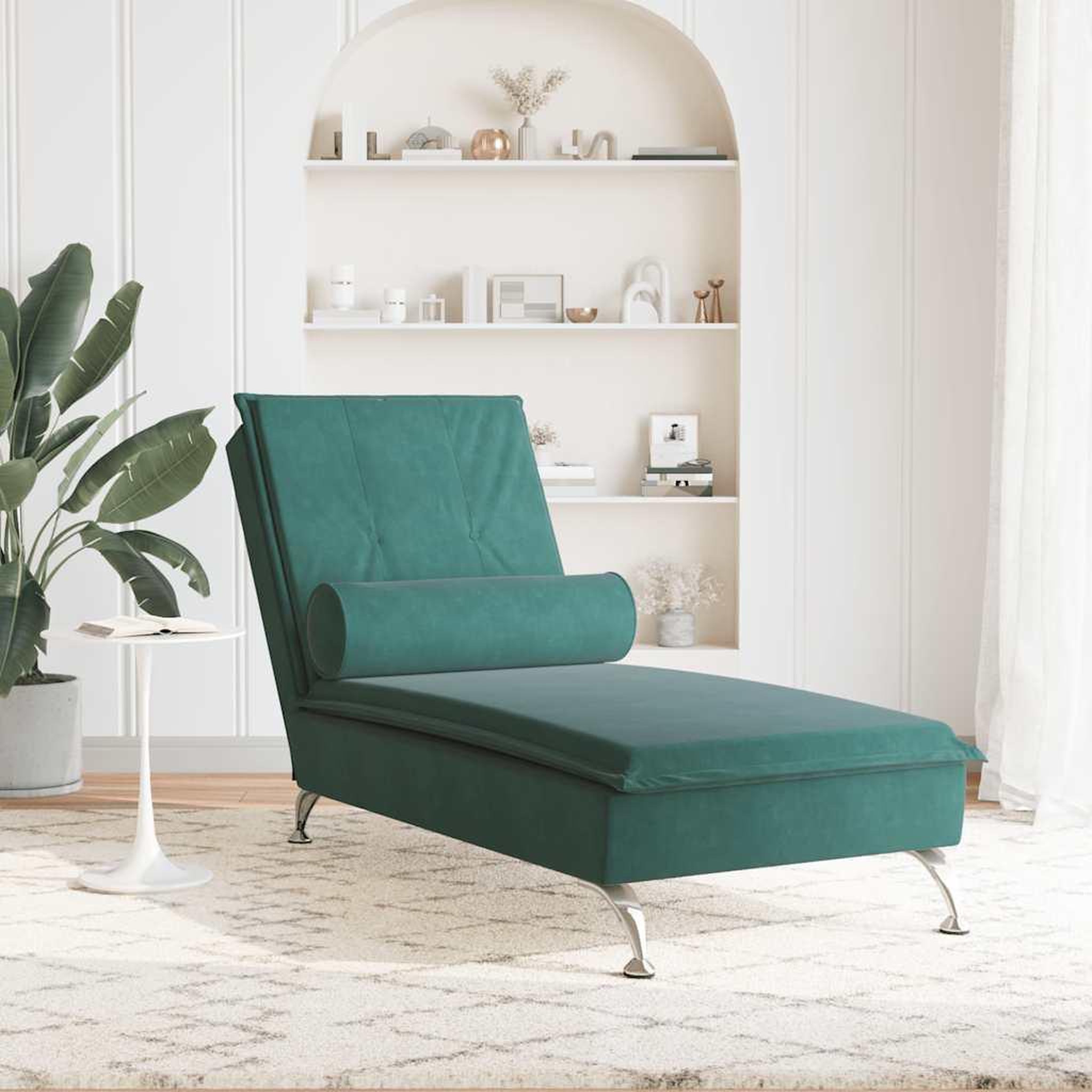 Voir la diapositive 3 : VIDAXL Chaise longue de massage avec traversin vert fonce velours