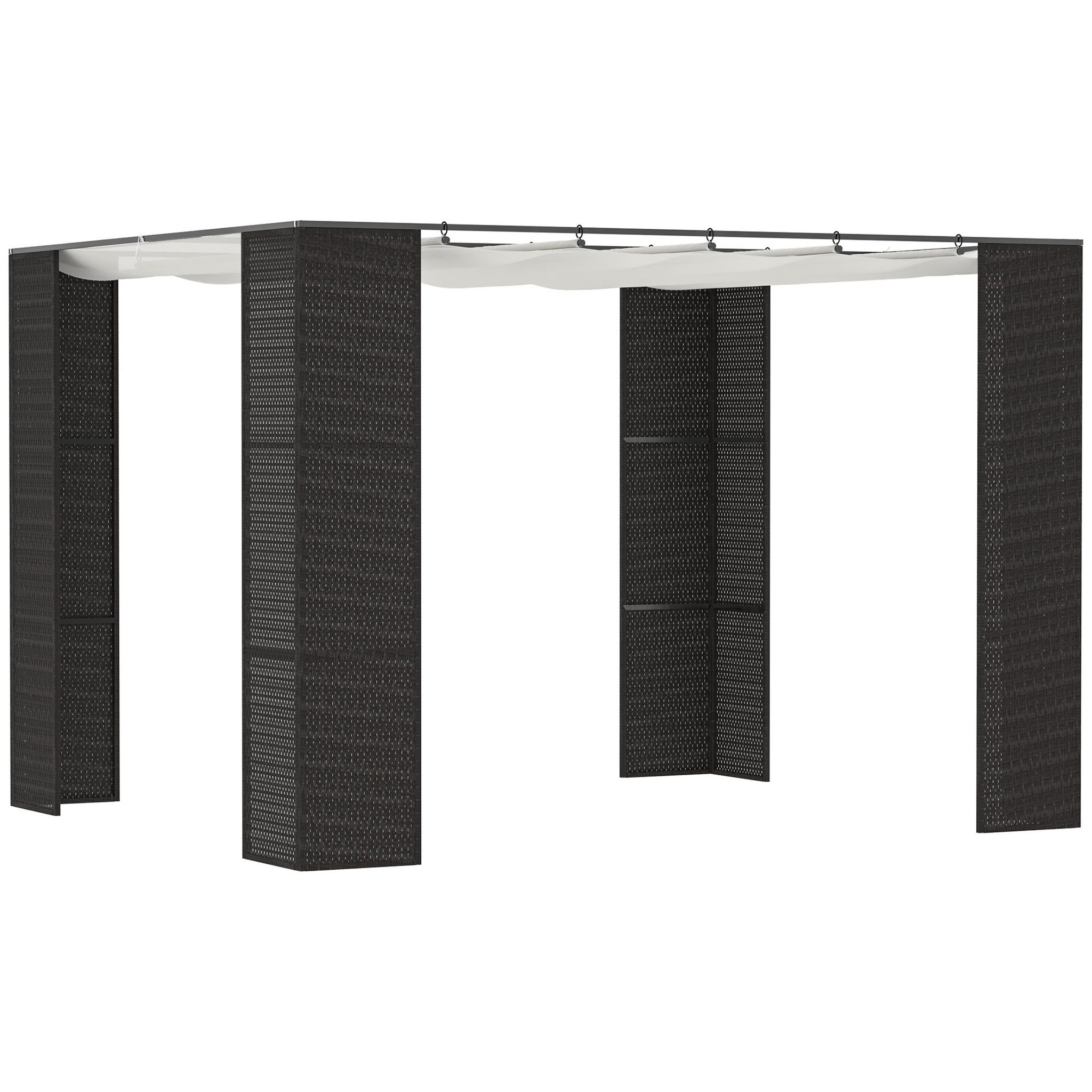 Voir la diapositive 1 : OUTSUNNY Pergola rétractable style colonial dim. 2,98L x 2,98l x 2H m métal époxy anticorrosion résine tressée noire toile polyester haute densité 180 g/m² crème