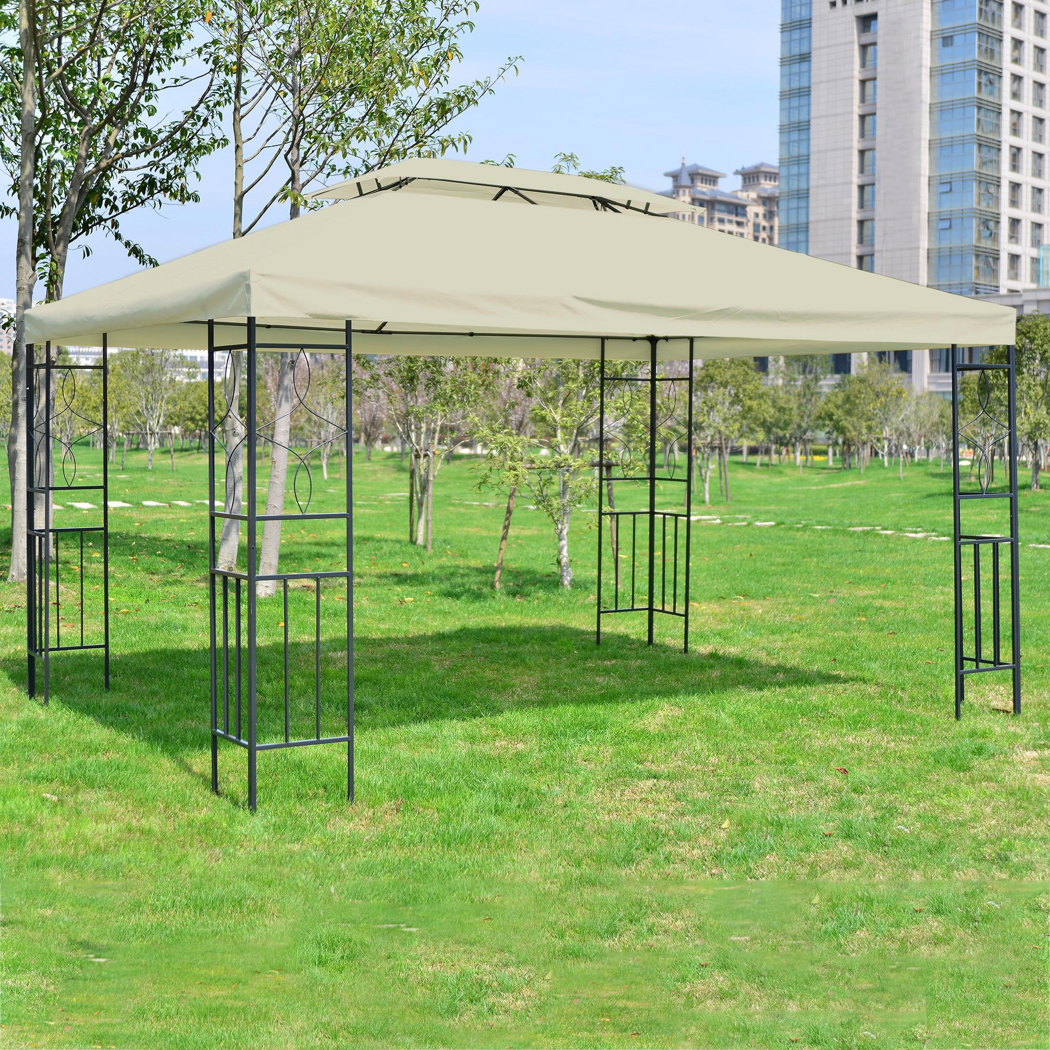 Voir la diapositive 2 : HOMCOM HOMCOM Tonnelle Pavillon de jardin barnum style colonial double toit 4 x 3 m acier crème