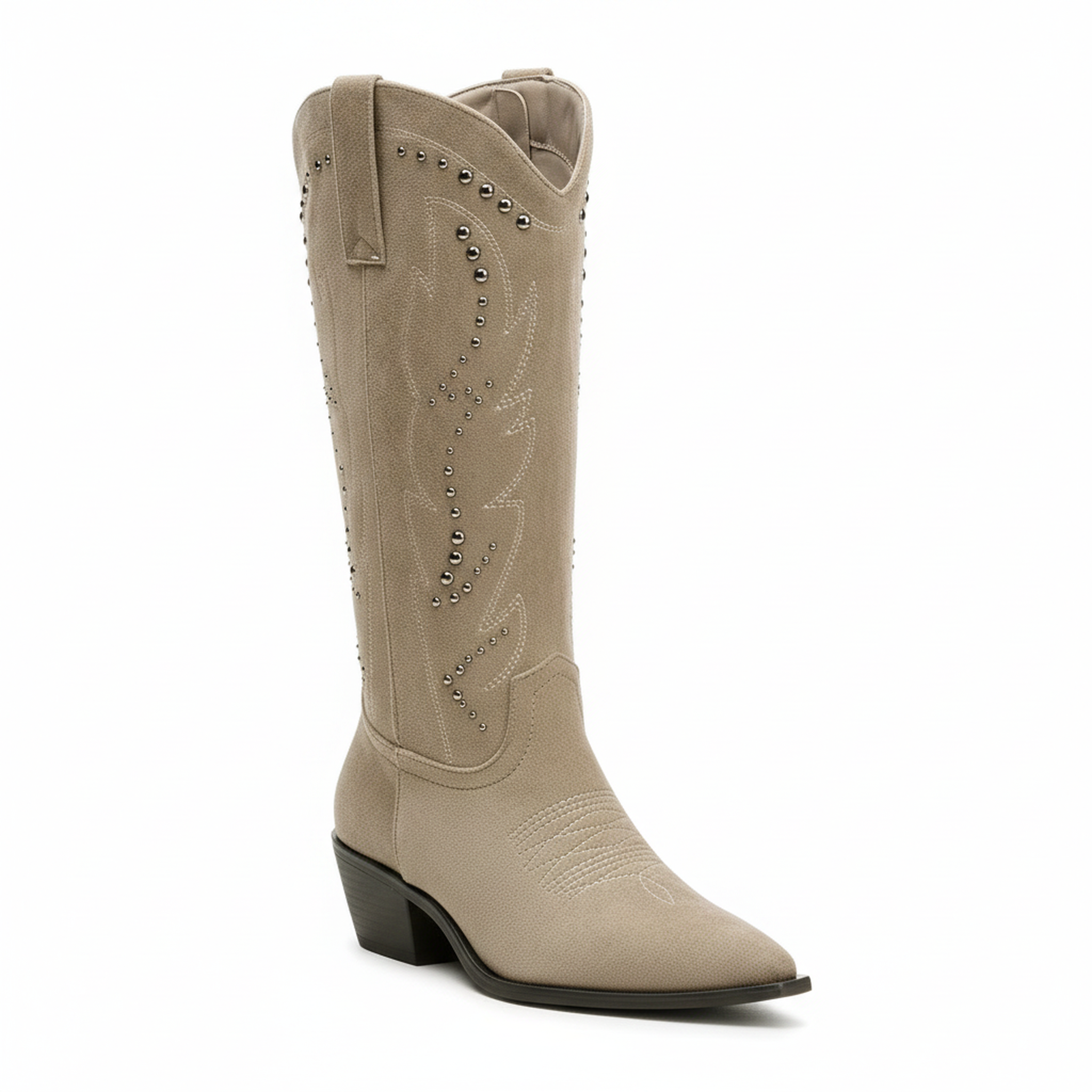 Voir la diapositive 1 : OZABI Ozabi bottes santiag femme haute tige suédine cloutée talon bloc 4 cm
