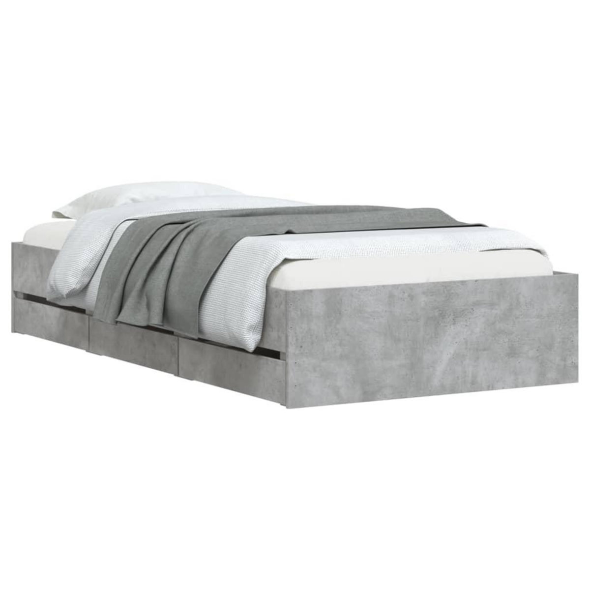 VIDAXL Cadre de lit avec tiroirs sans matelas gris beton 100x200 cm