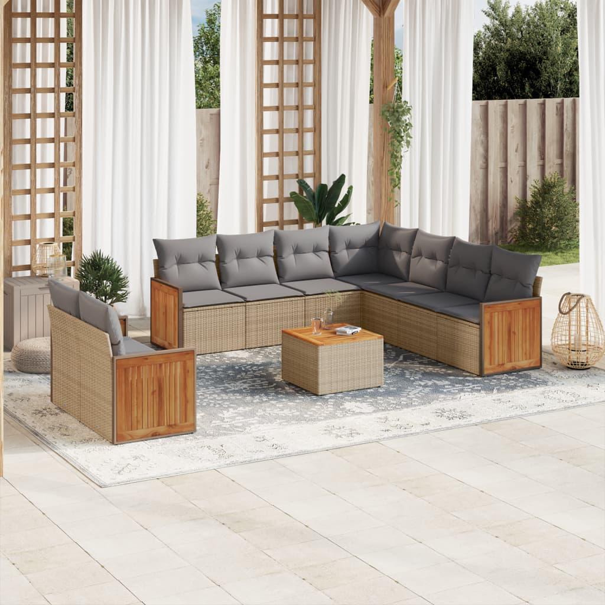 VIDAXL Salon de jardin avec coussins 10 pcs beige resine tressee