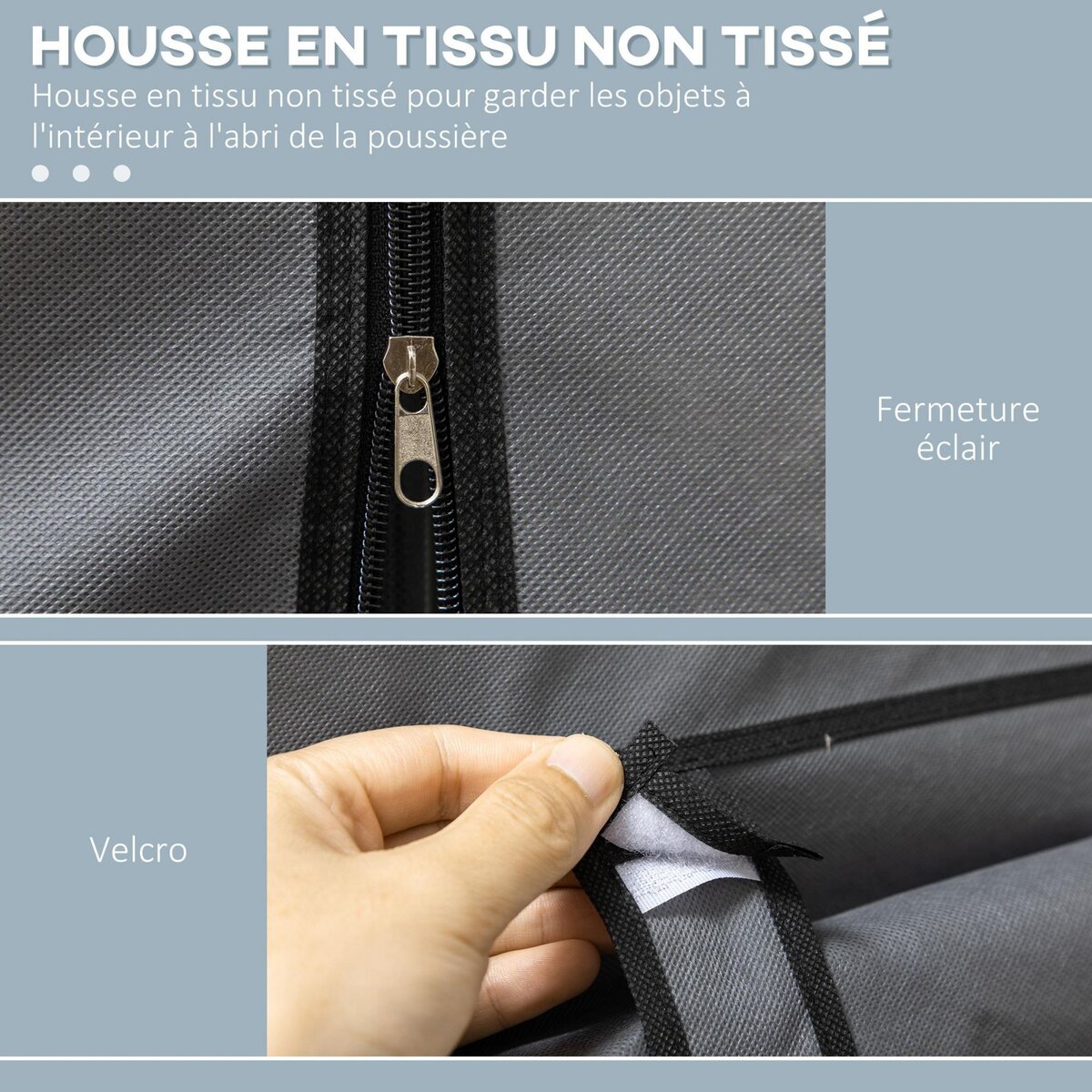 HOMCOM Armoire penderie multi-rangement - 8 étagères, 2 barres - dim. 125L x 43l x 162,5H cm - acier noir non tissé gris