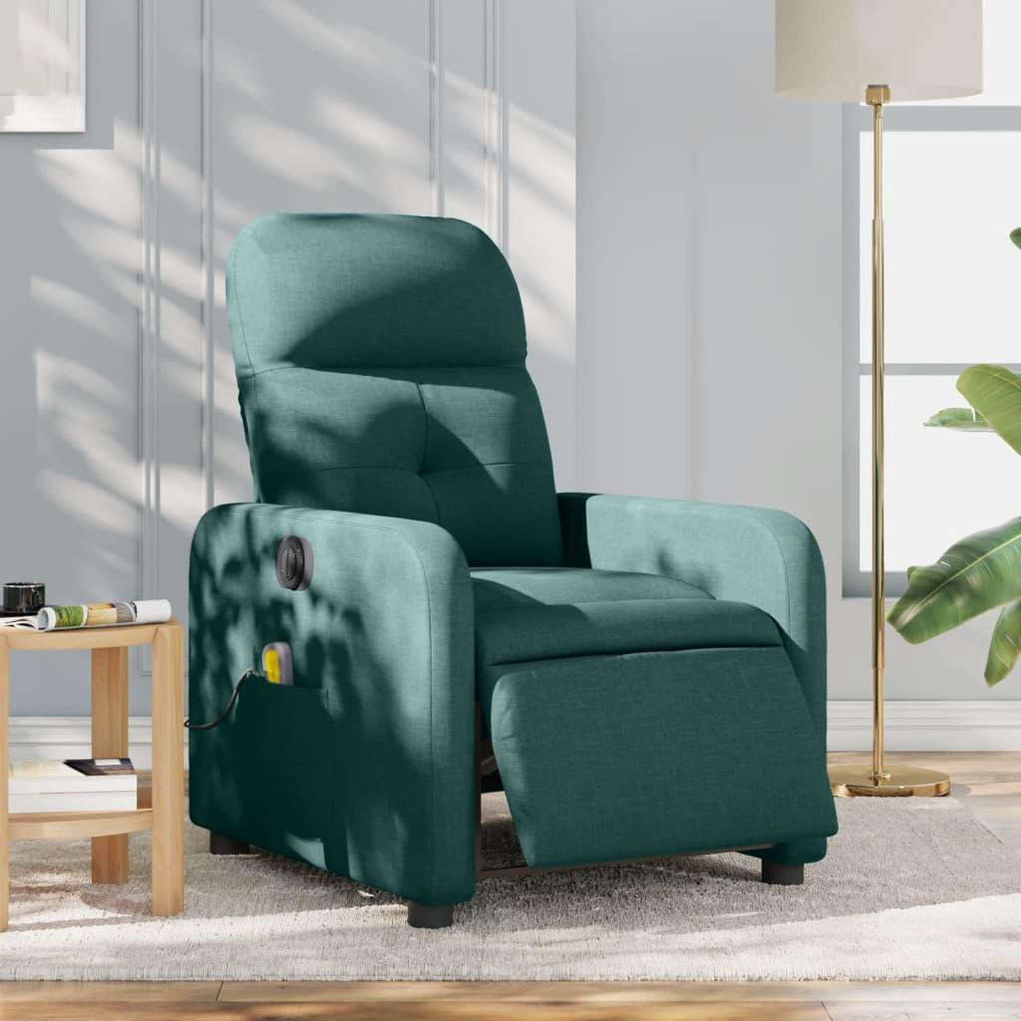 VIDAXL Fauteuil de massage inclinable electrique Vert fonce Tissu