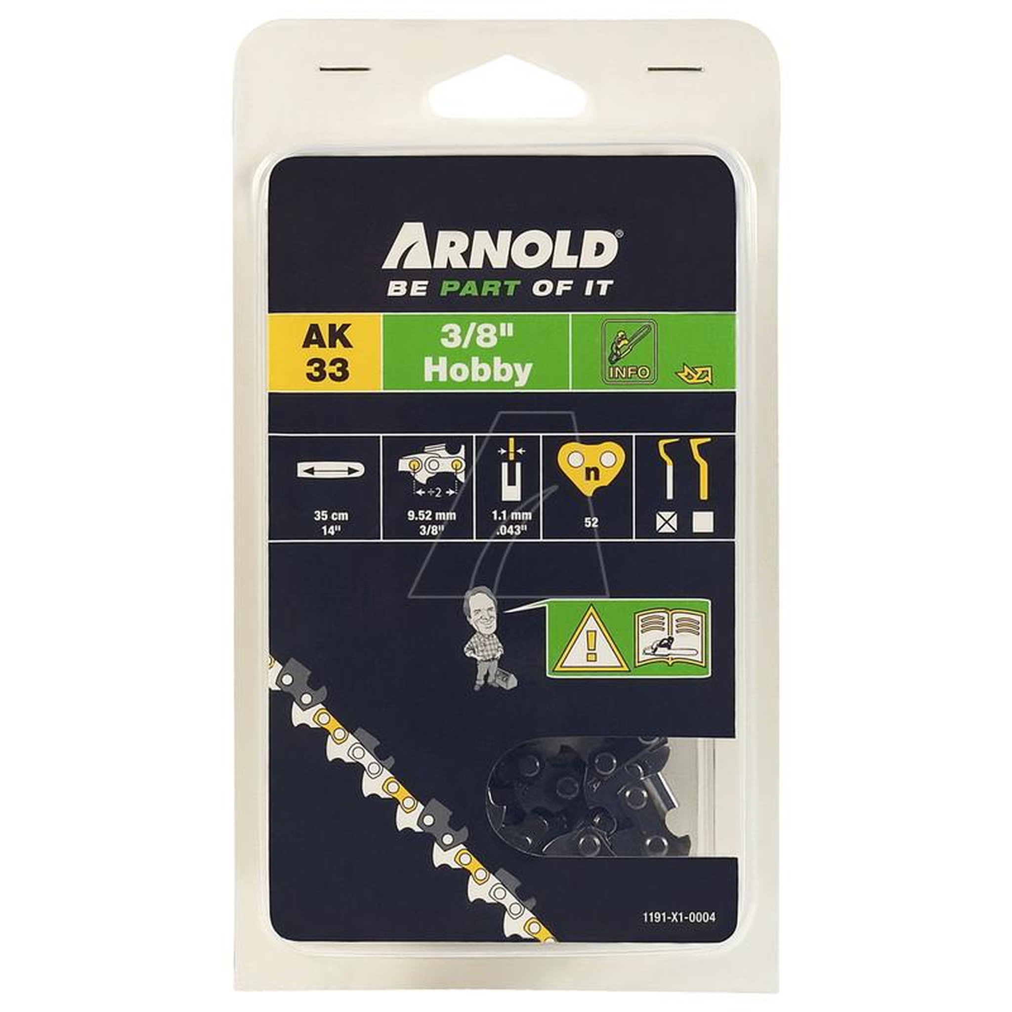 ARNOLD Chaîne de tronçonneuse 3/8 , 1,1 mm - 52 maillons d'entraineurs - gouges demi-rondes