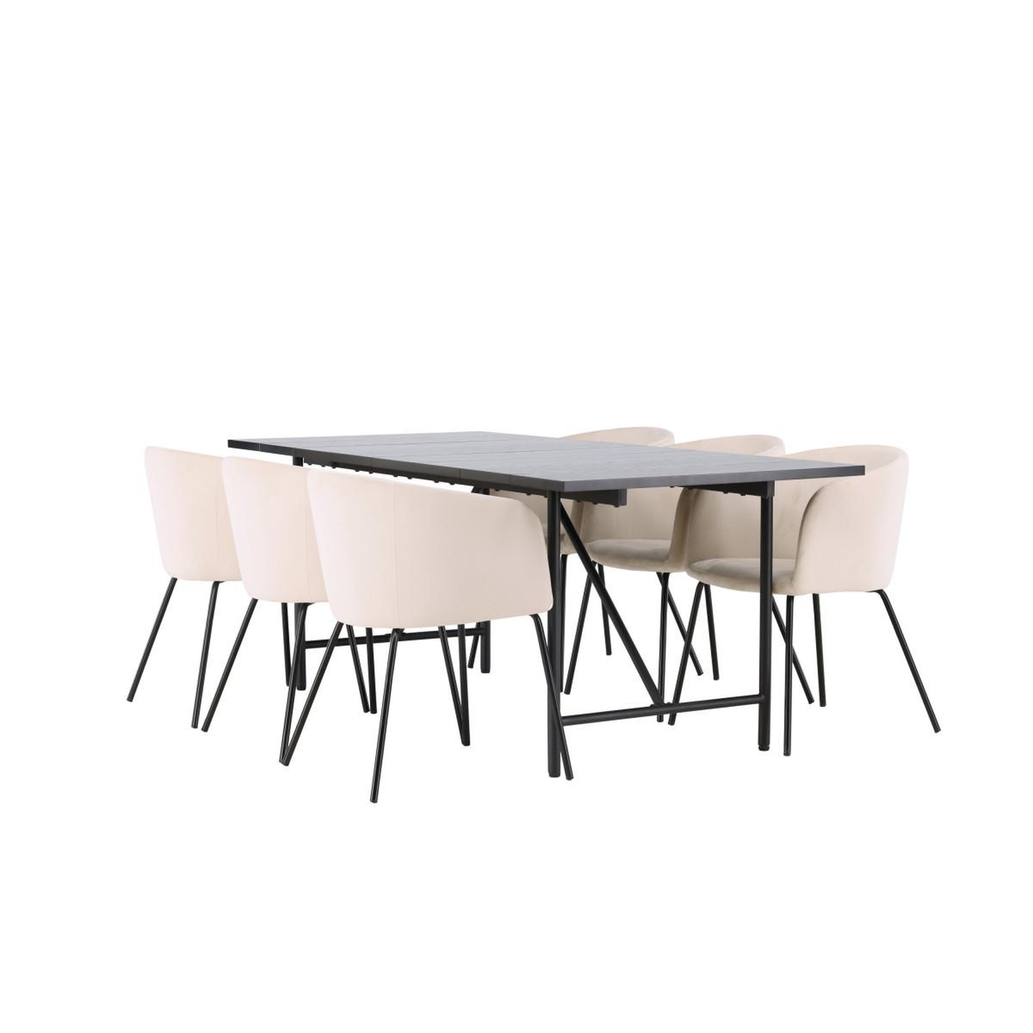 Voir la diapositive 4 : Paris Prix Ensemble table à manger & 6 chaises  astrid & berit  200cm noir & beige