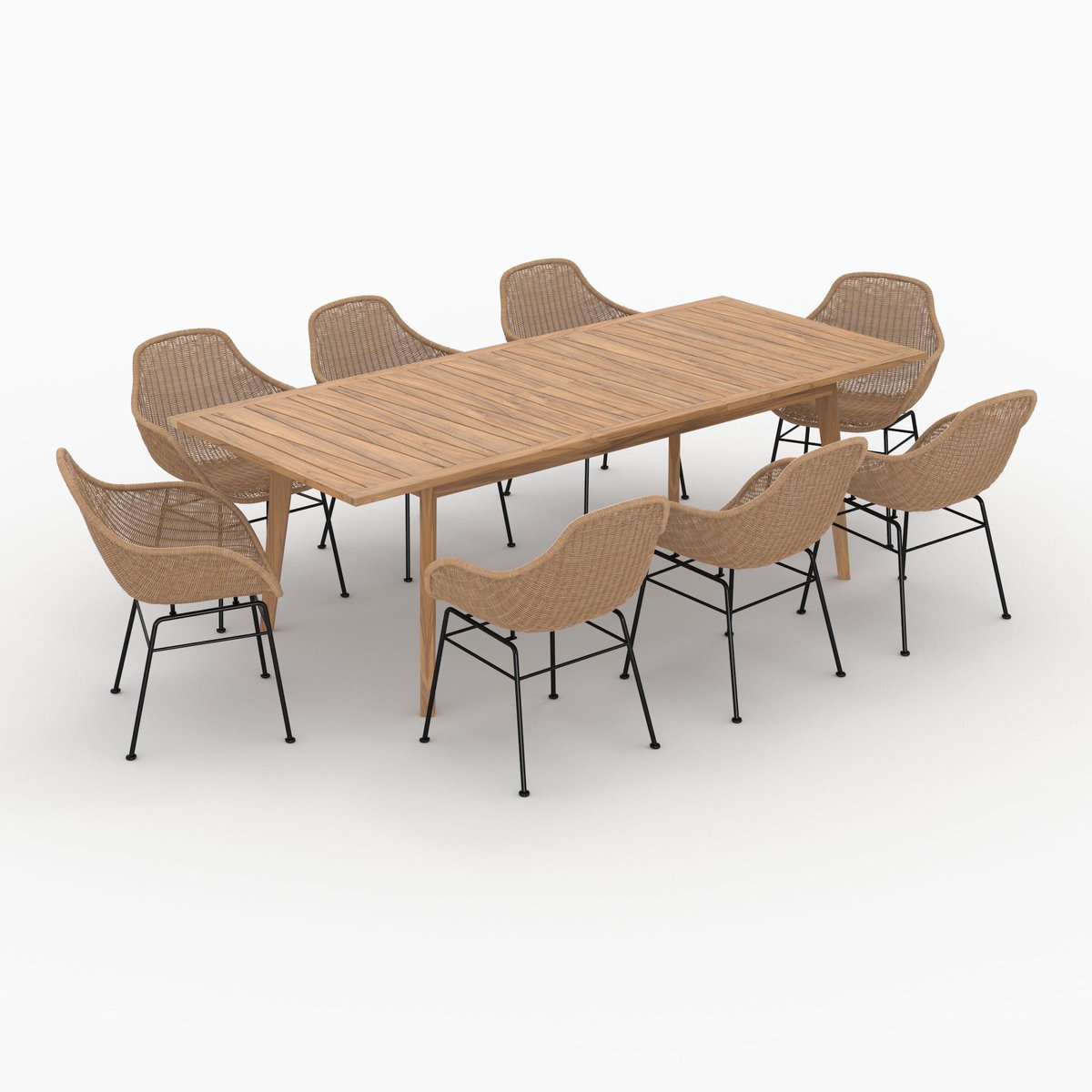 Rendez vous déco Table et chaises de jardin 8 personnes en bois de teck, résine tressée-Carmela
